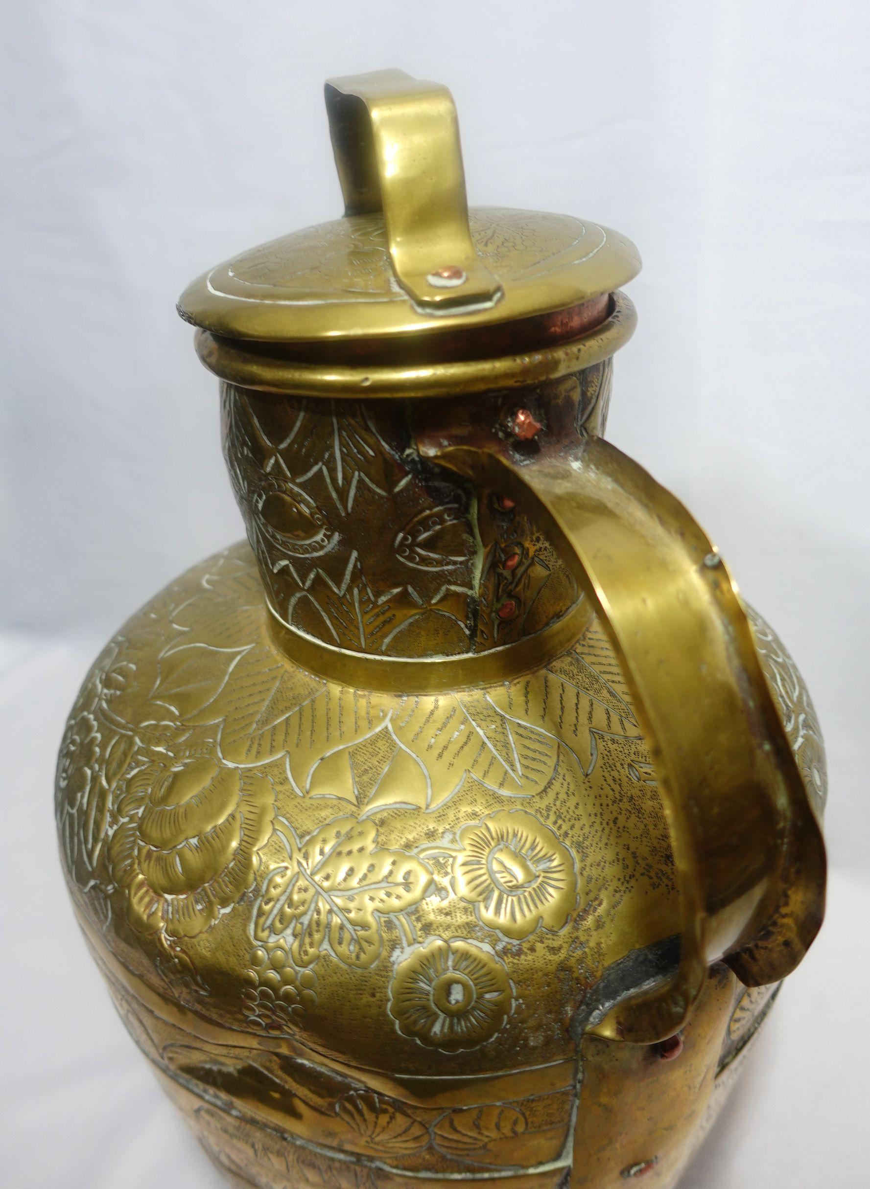 18th Century and Earlier Antique Large Heavily Embossed French Brass Jar w/Cover 18th Century (10-BJ) For Sale