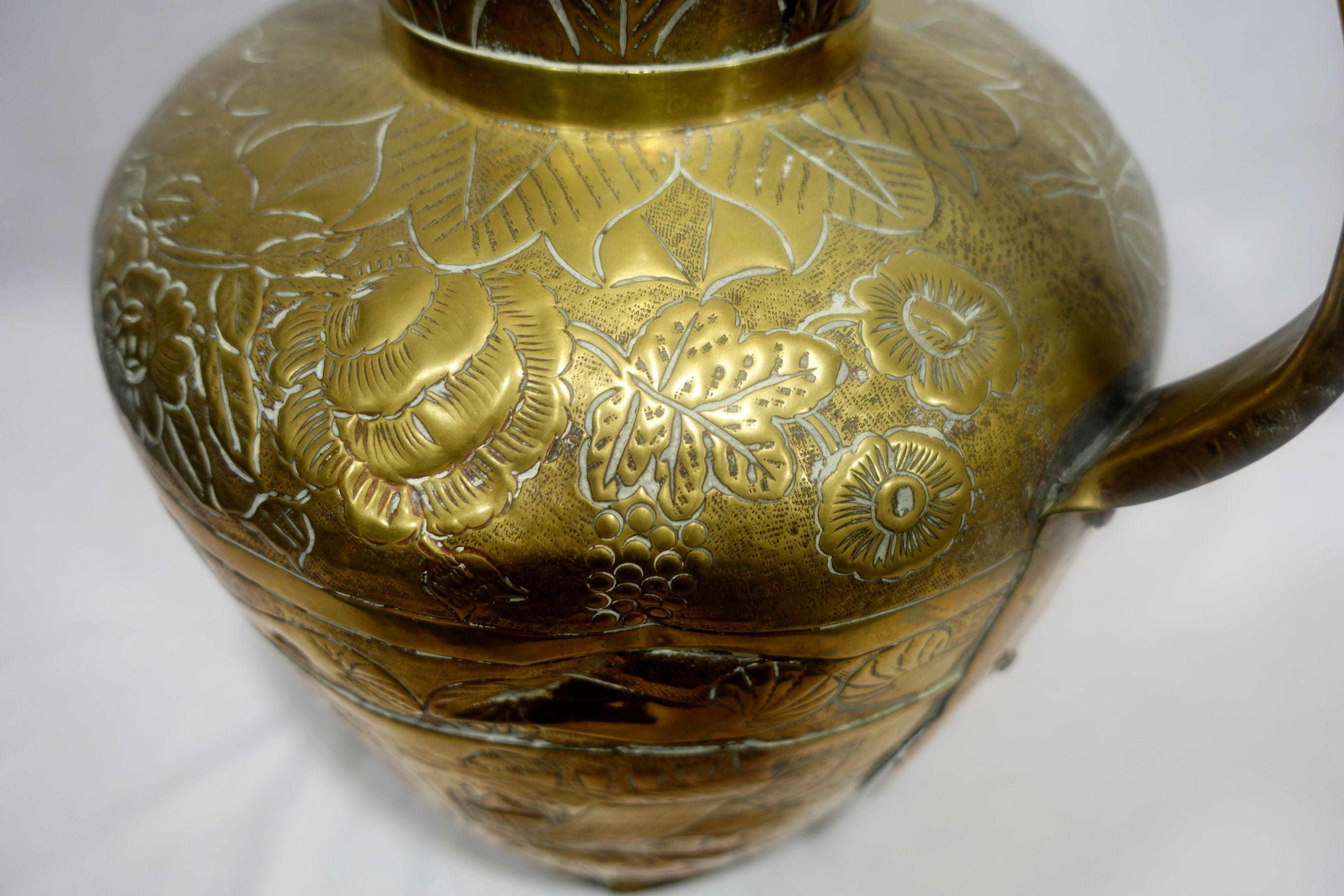 Antique Large Heavily Embossed French Brass Jar w/Cover 18th Century (10-BJ) For Sale 2