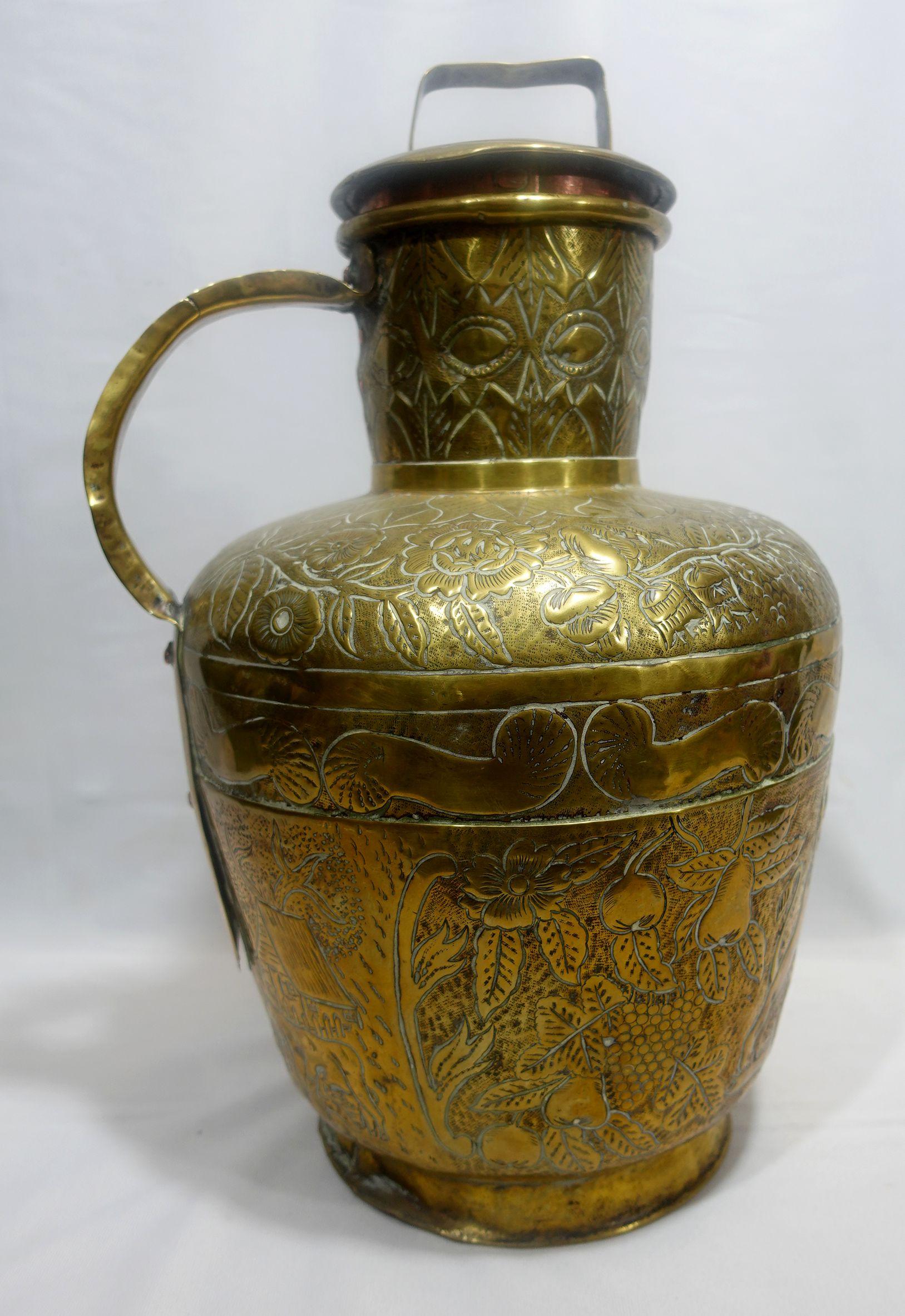 Antique Large Heavily Embossed French Brass Jar w/Cover 18th Century (10-BJ) For Sale 3