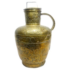 Antique Large Heavily Embossed French Brass Jar w/Cover 18th Century (10-BJ)