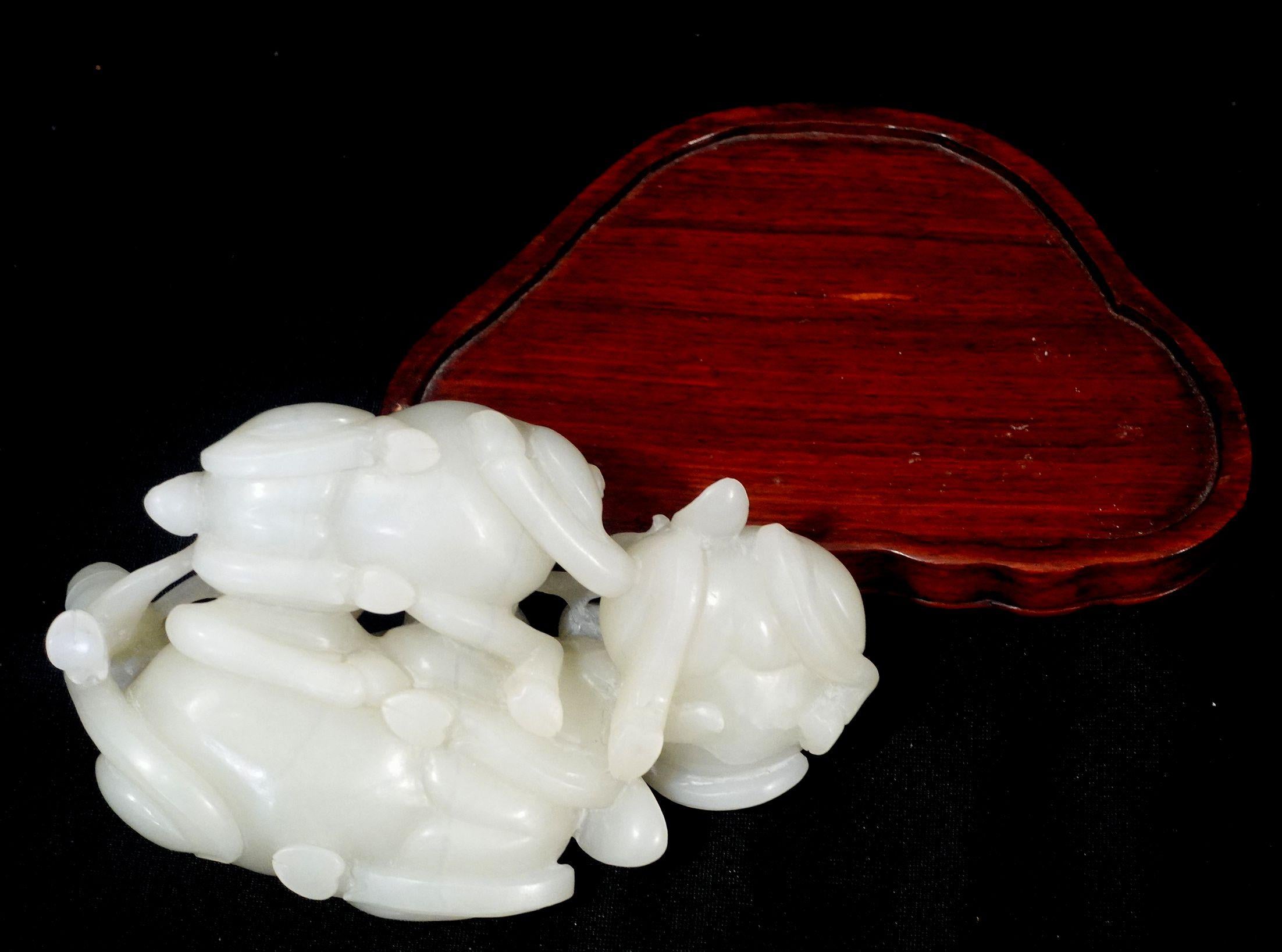 Antique Large & Heavy Chinese Hetain White/G Jade Carved Group  