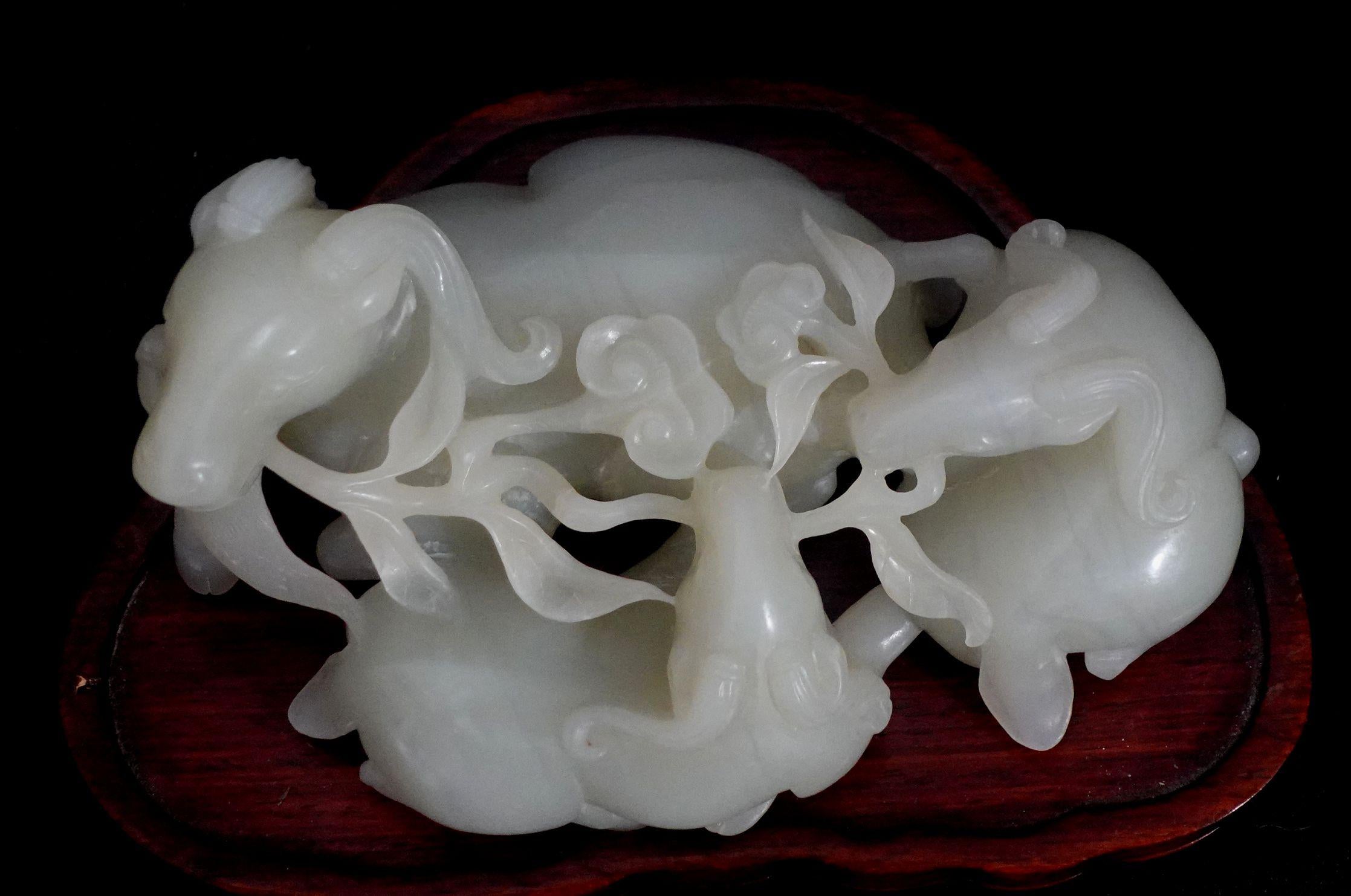 Antique Large & Heavy Chinese Hetain White/G Jade Carved Group  