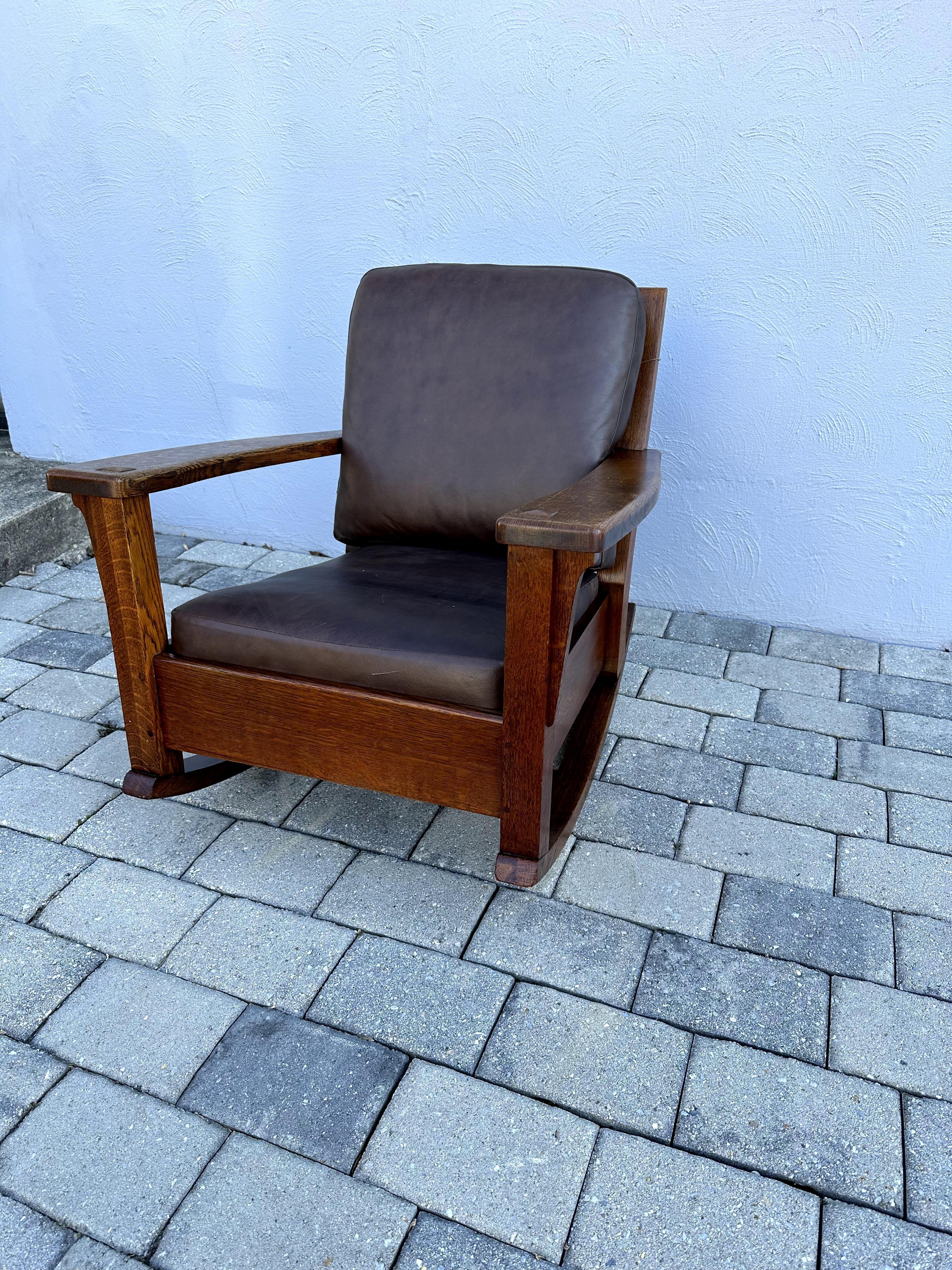 Antique Large Heavy Duty massive Charles Limbert Arm Rocker  stickley era  W7477 8