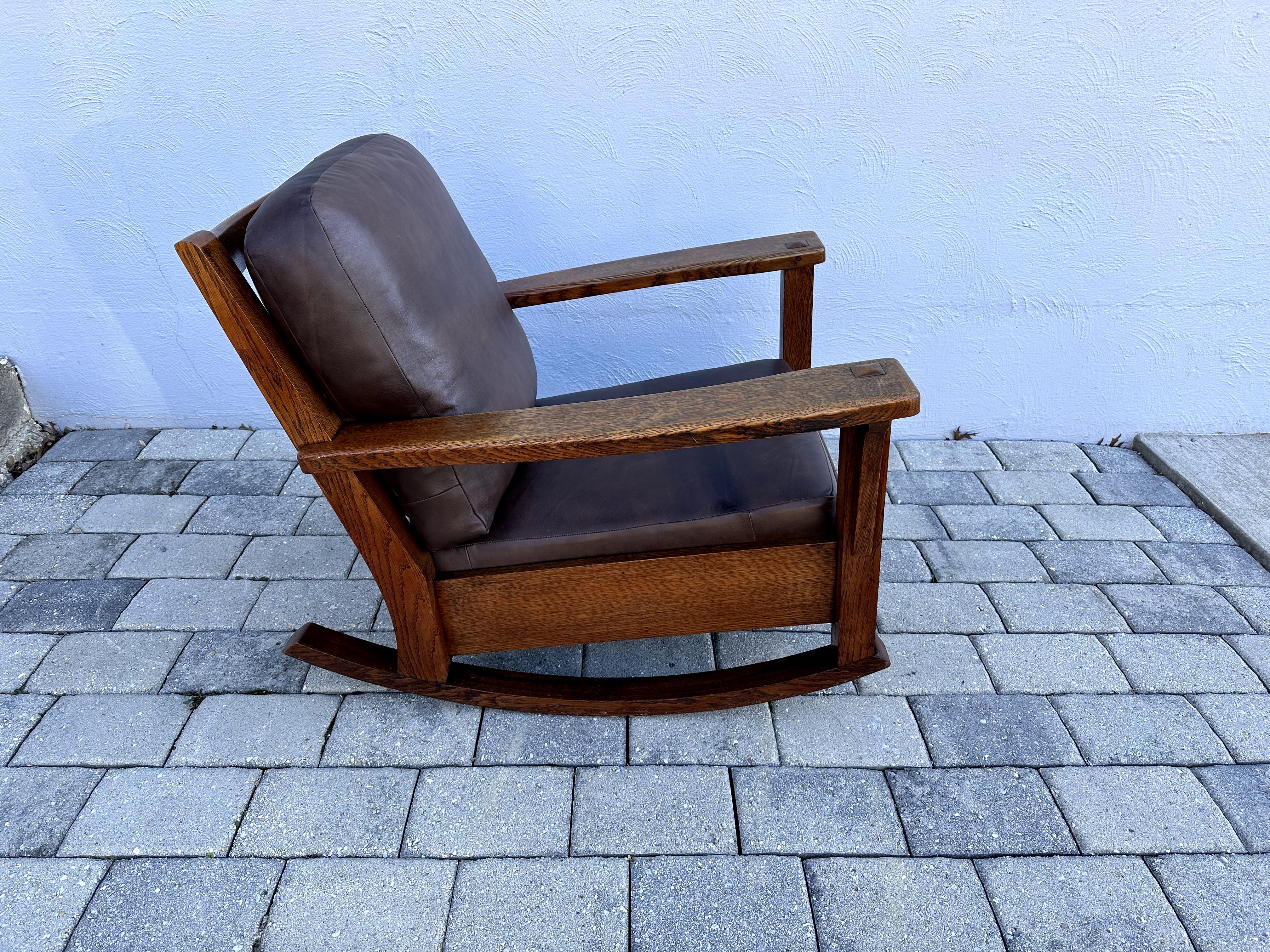 20th Century Antique Large Heavy Duty massive Charles Limbert Arm Rocker  stickley era  W7477