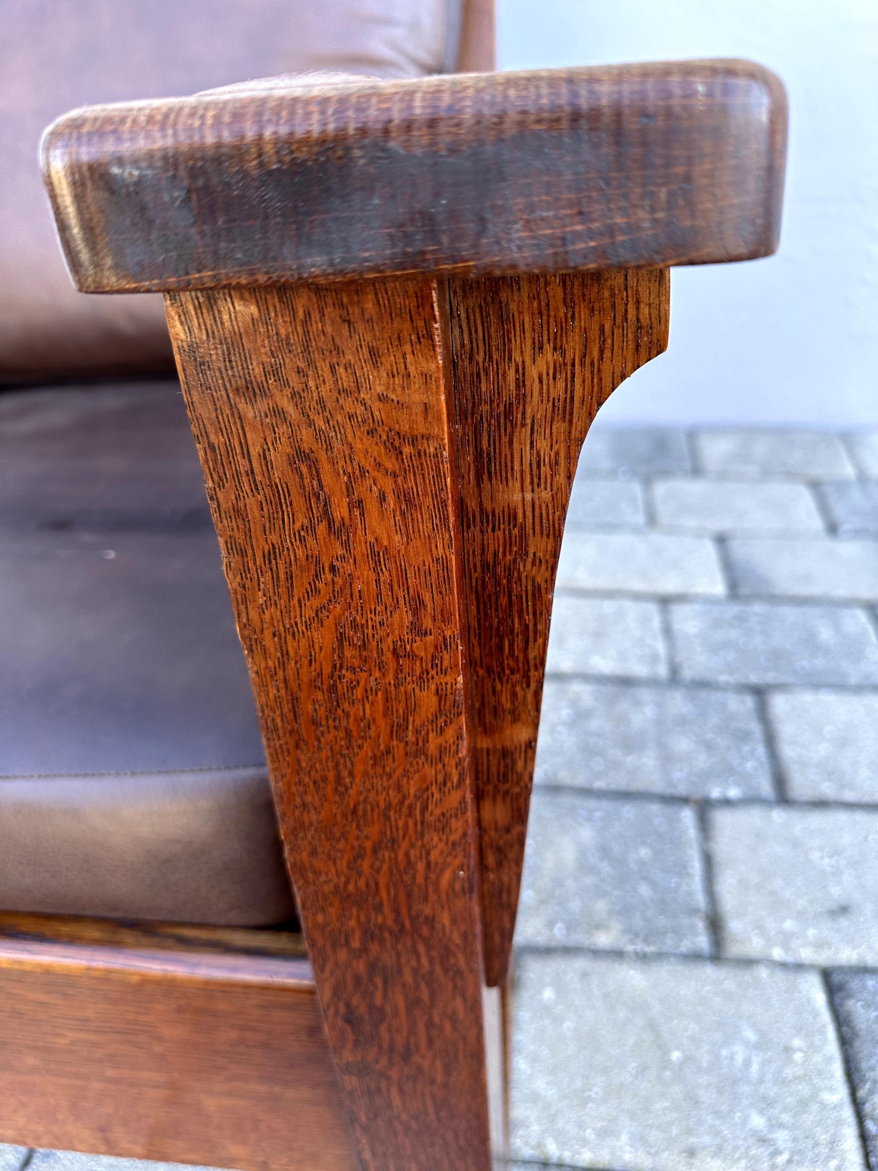 Leather Antique Large Heavy Duty massive Charles Limbert Arm Rocker  stickley era  W7477