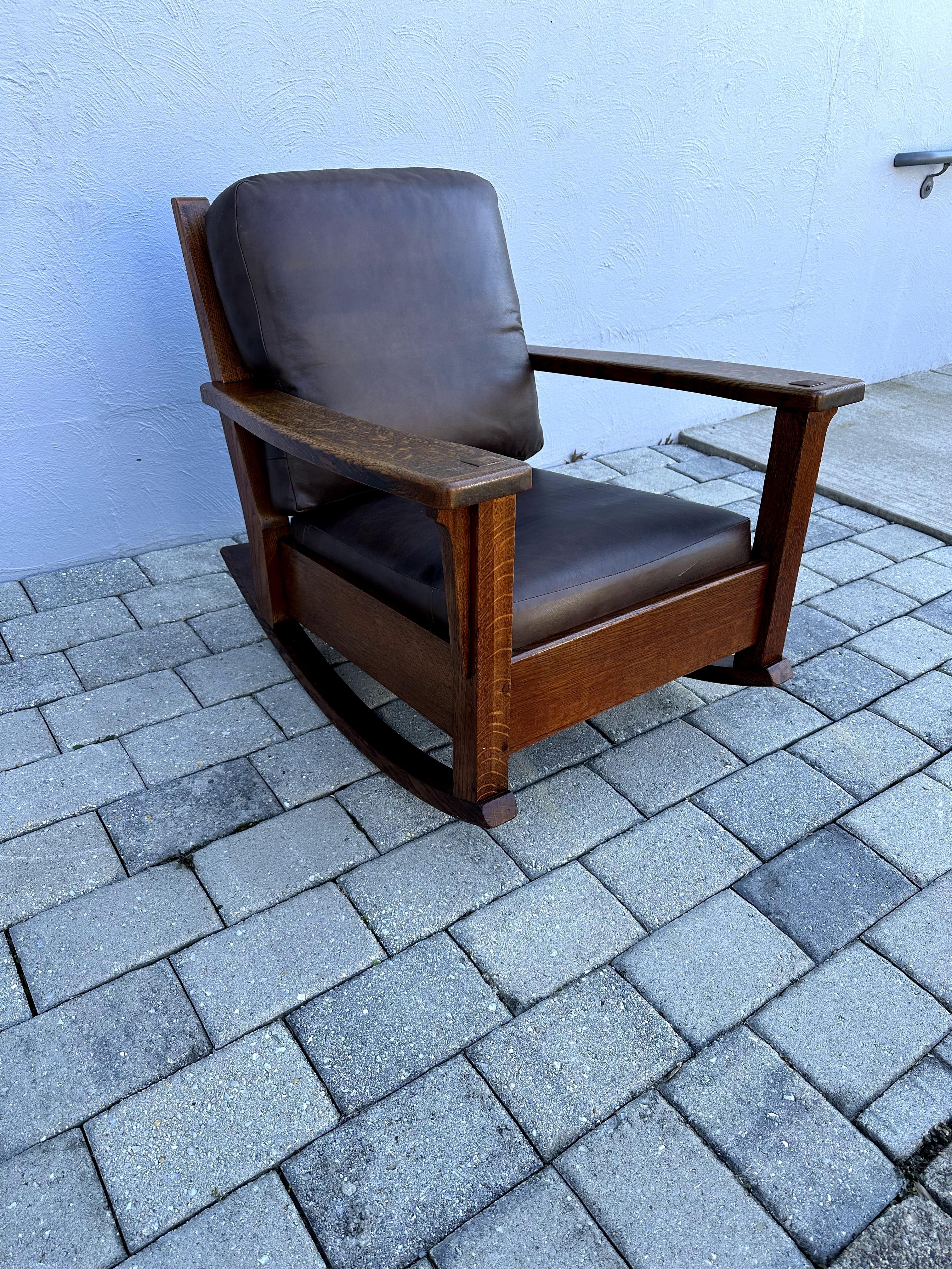 Antique Large Heavy Duty massive Charles Limbert Arm Rocker  stickley era  W7477 1