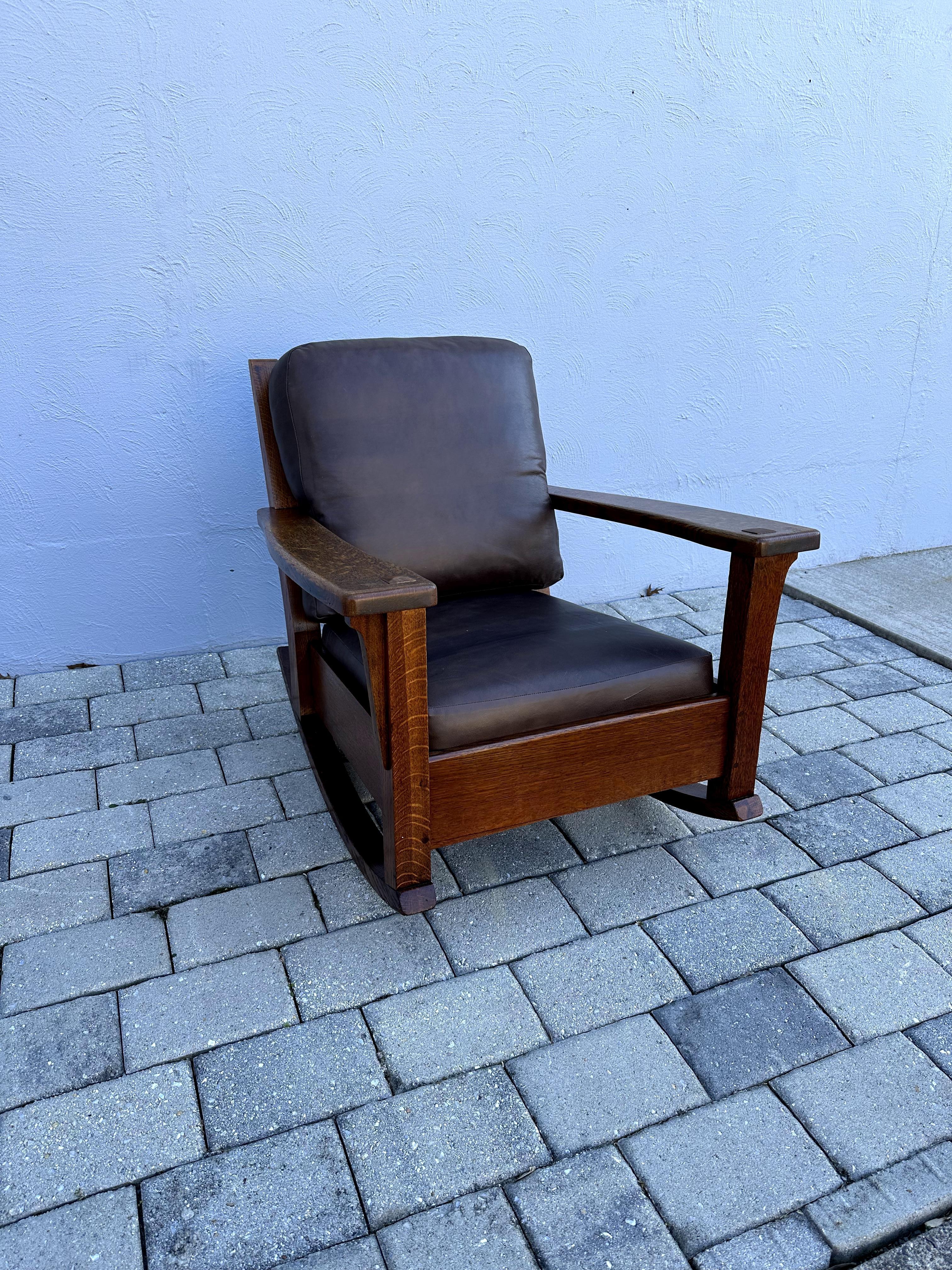 Antique Large Heavy Duty massive Charles Limbert Arm Rocker  stickley era  W7477 2