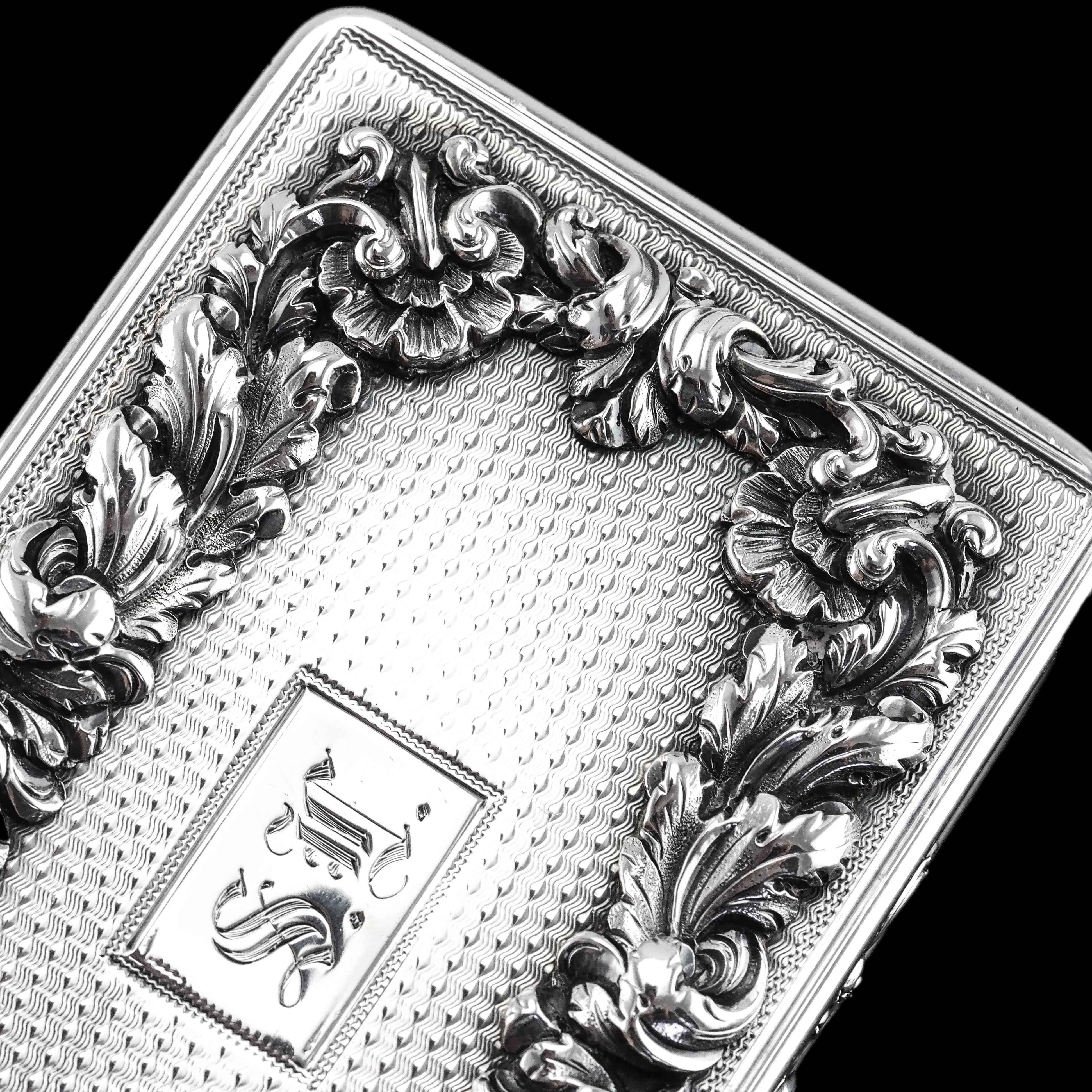 Antique Large & Heavy Solid Silver Snuff Box with Cast Acanthus Border - 1838 For Sale 10
