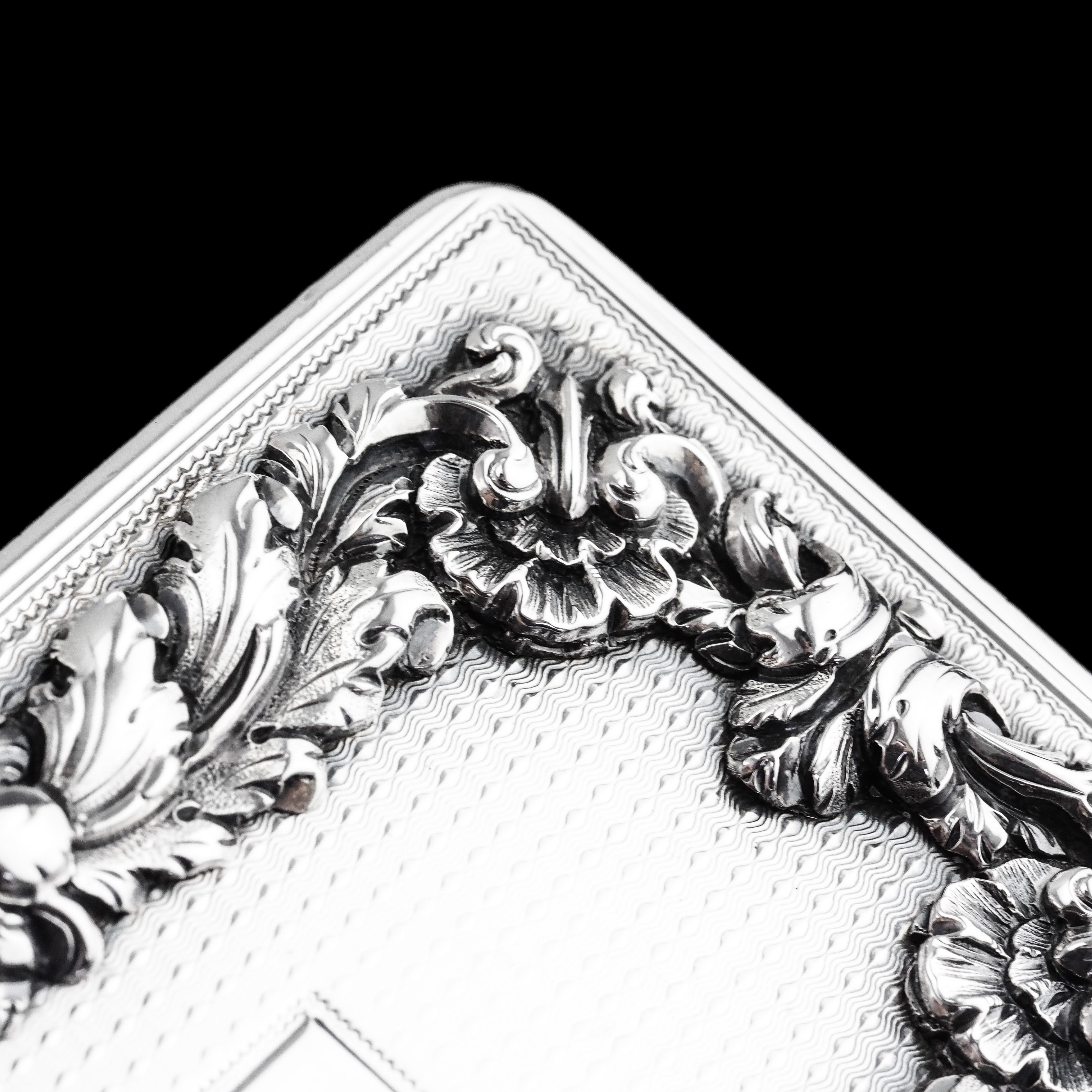 Sterling Silver Antique Large & Heavy Solid Silver Snuff Box with Cast Acanthus Border - 1838 For Sale