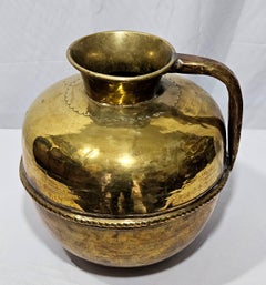 Antique Large Heavy with Handle  Brass Jar  19th Century