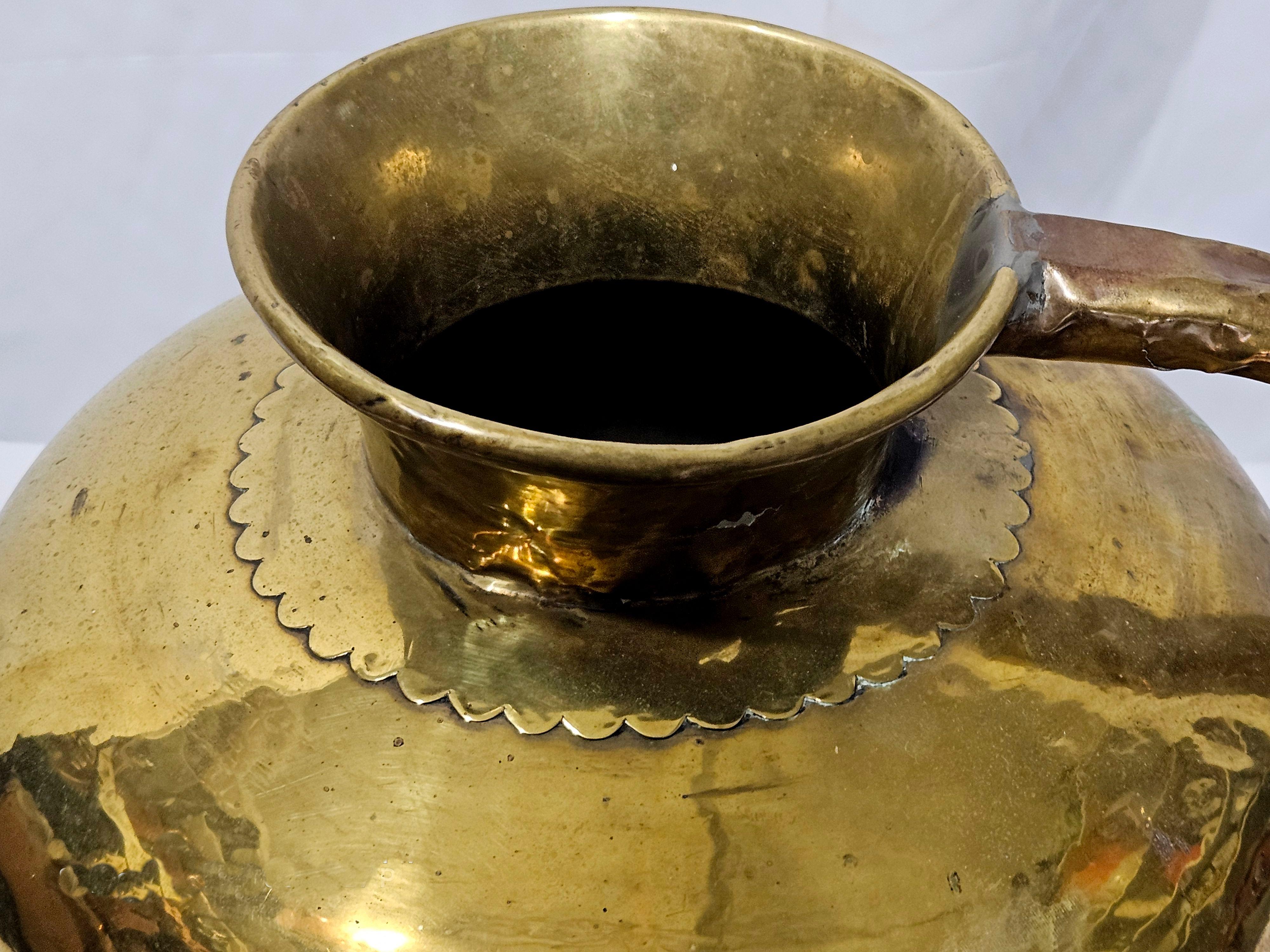Dutch Antique Large Heavy with Handle  Brass Jar  19th Century For Sale