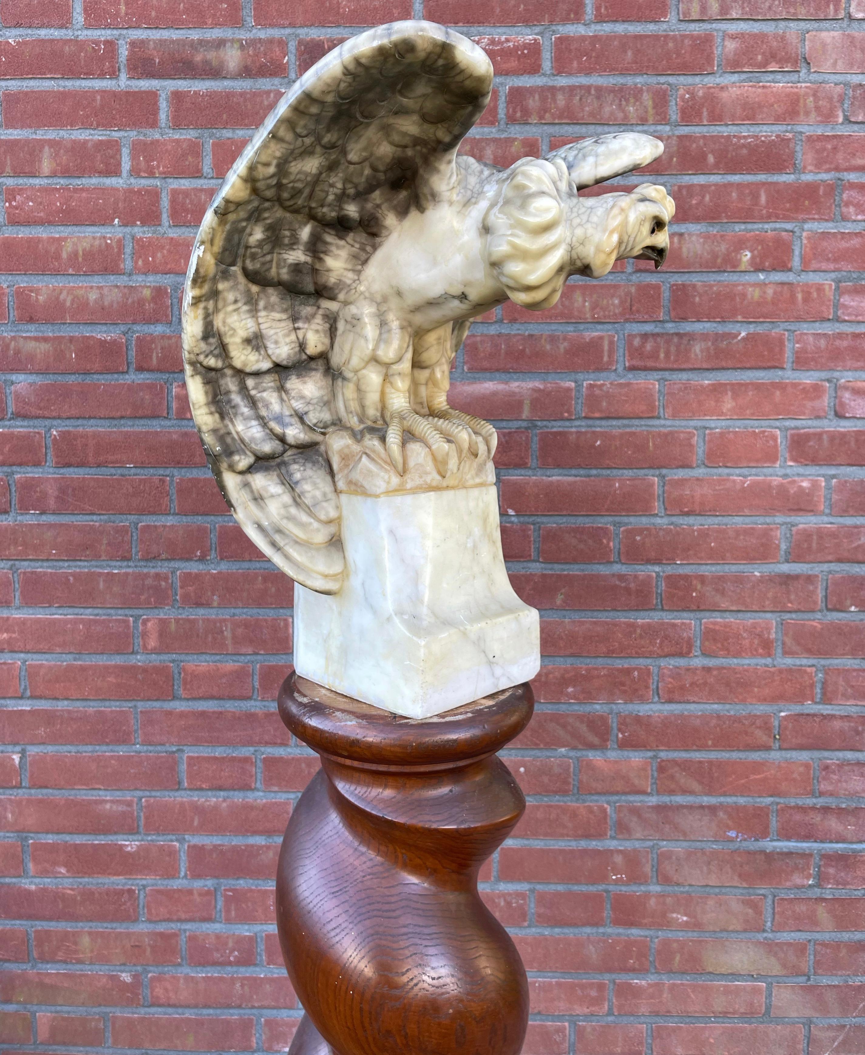 20th Century Antique Large & Impressive Alabaster Harpy Eagle Sculpture with Spreads Wings For Sale