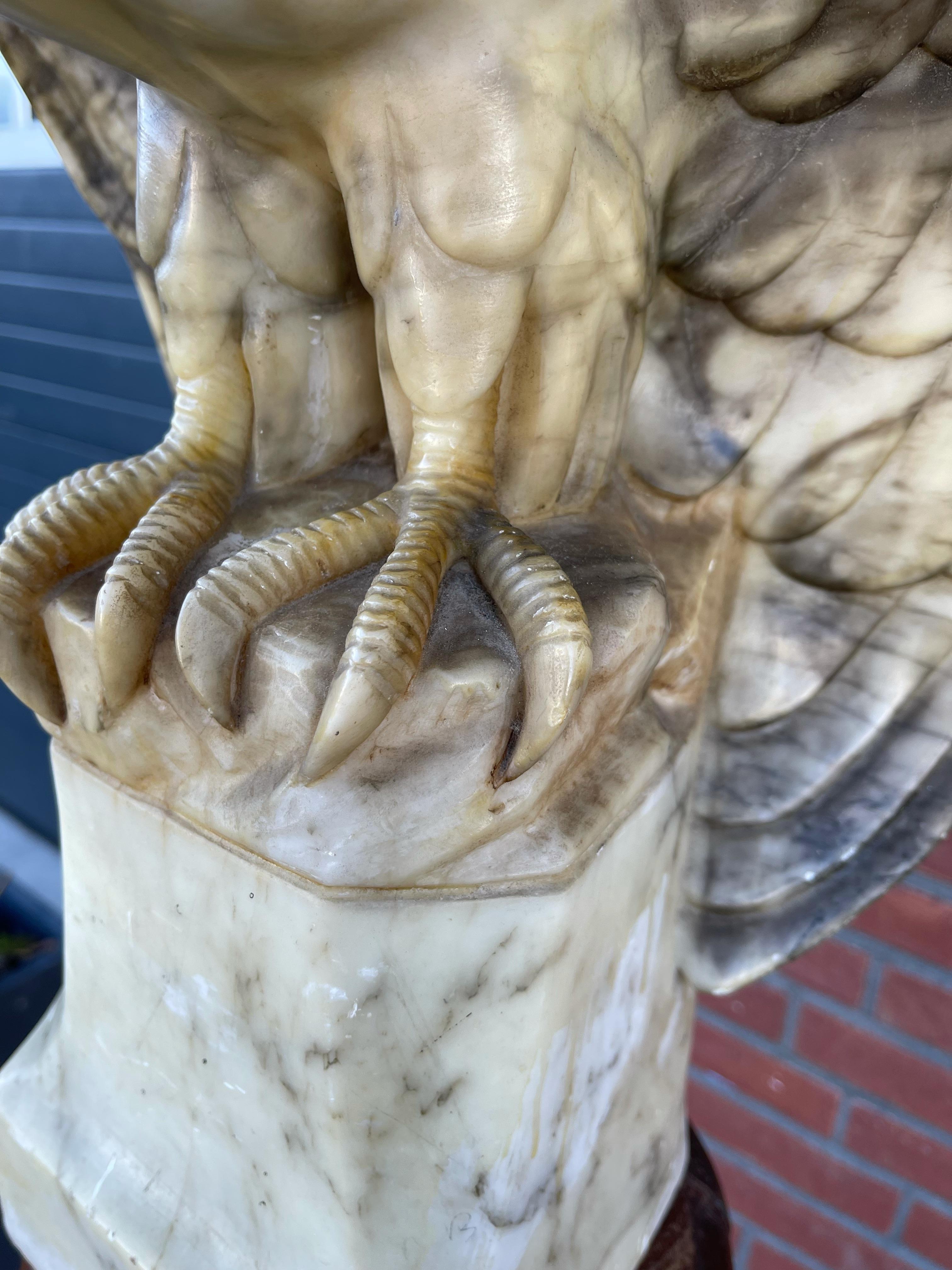 Antique Large & Impressive Alabaster Harpy Eagle Sculpture with Spreads Wings For Sale 2