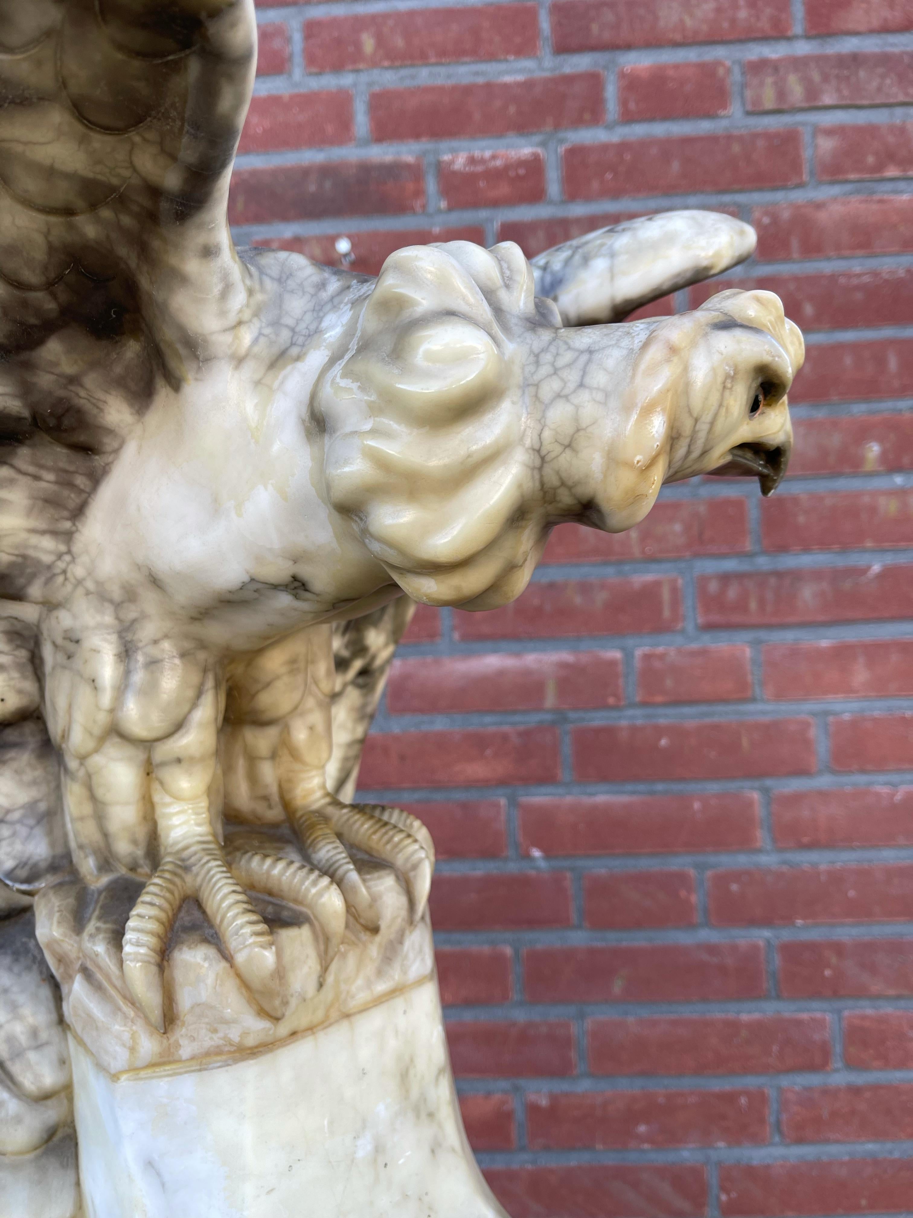 Antique Large & Impressive Alabaster Harpy Eagle Sculpture with Spreads Wings For Sale 3
