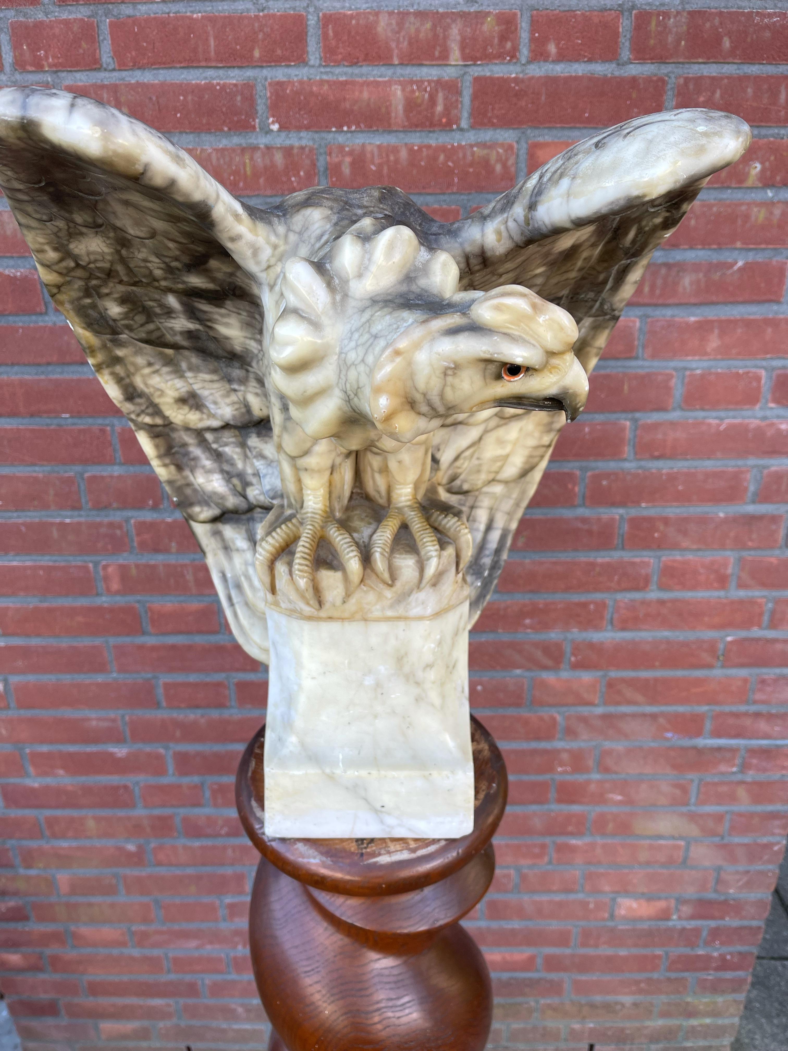 Antique Large & Impressive Alabaster Harpy Eagle Sculpture with Spreads Wings For Sale 4
