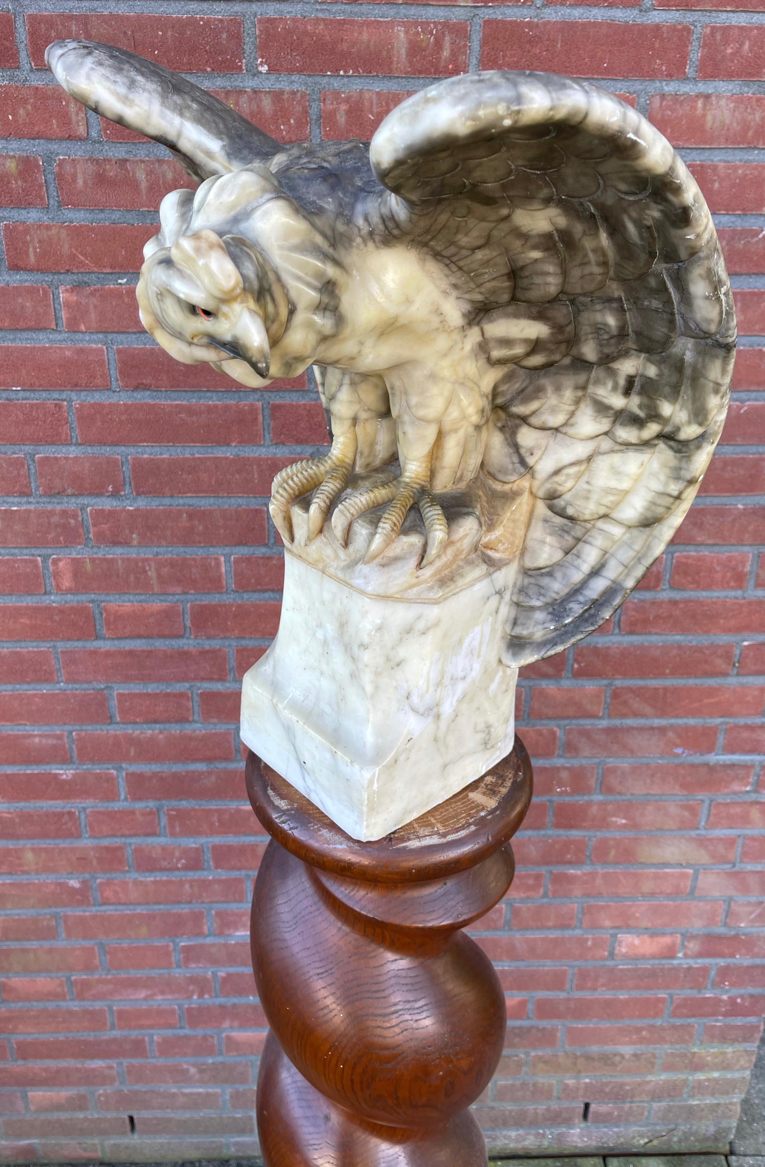Antique Large & Impressive Alabaster Harpy Eagle Sculpture with Spreads Wings For Sale 6