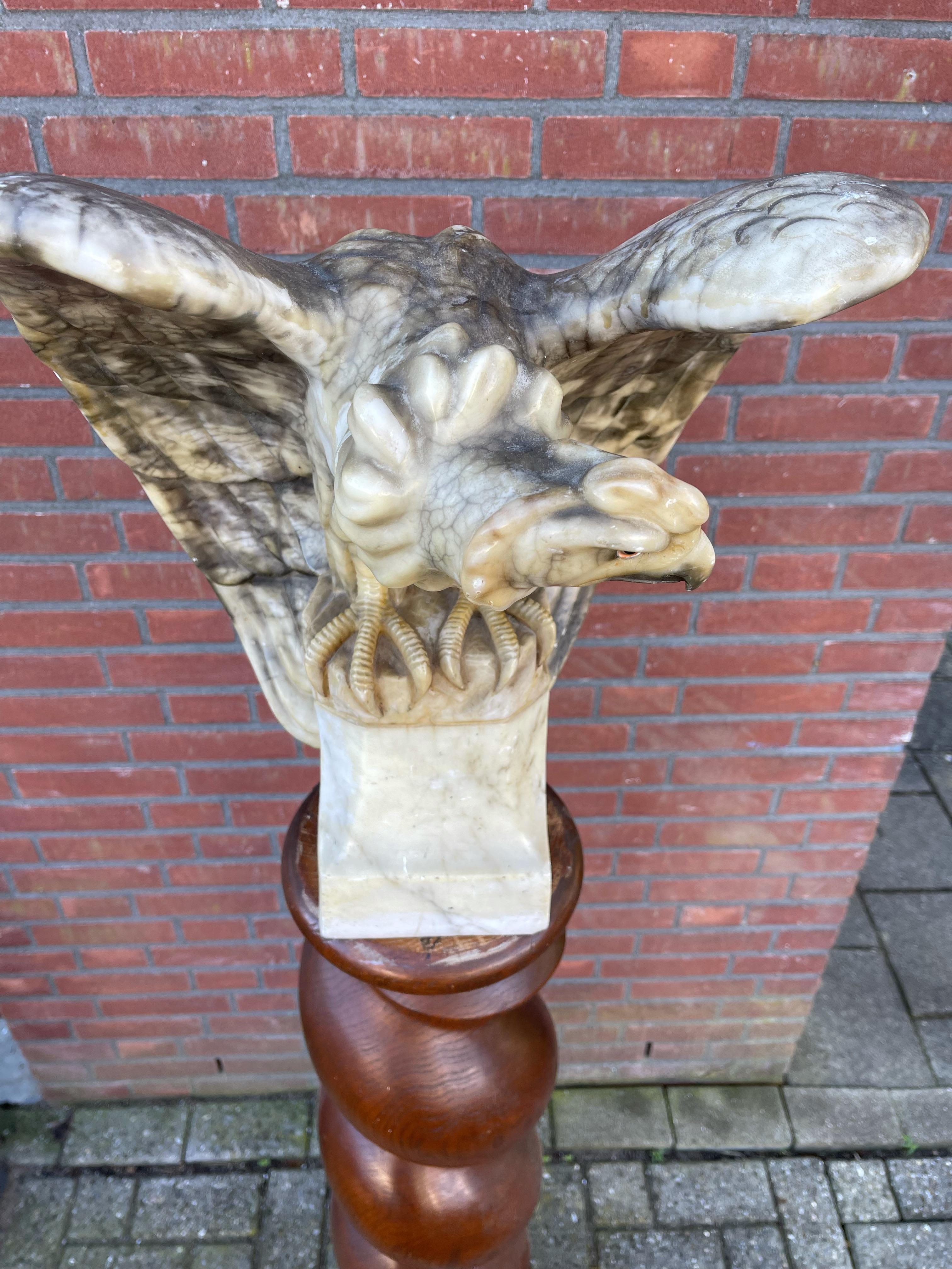 Antique Large & Impressive Alabaster Harpy Eagle Sculpture with Spreads Wings For Sale 7