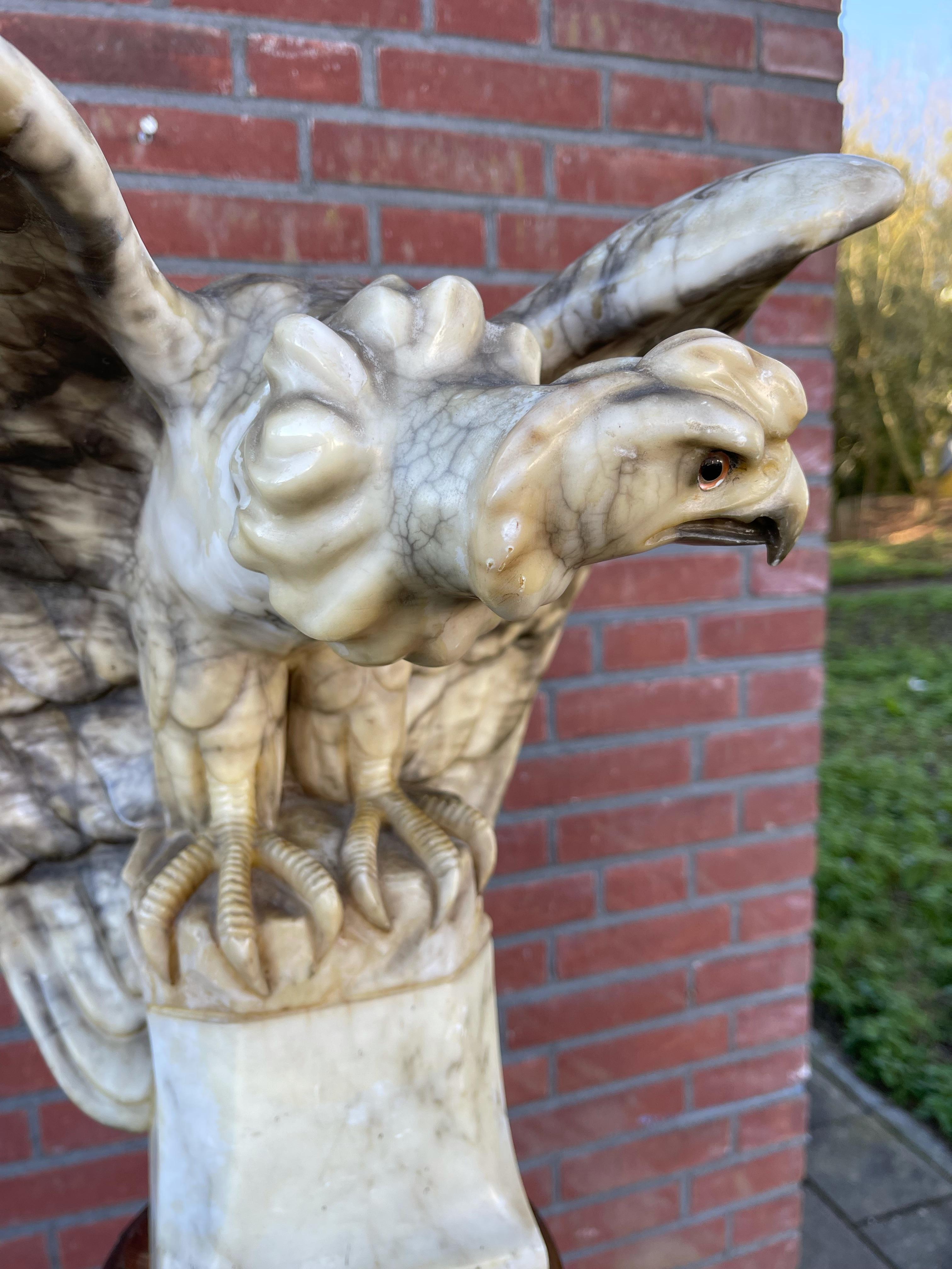 Antique Large & Impressive Alabaster Harpy Eagle Sculpture with Spreads Wings For Sale 9