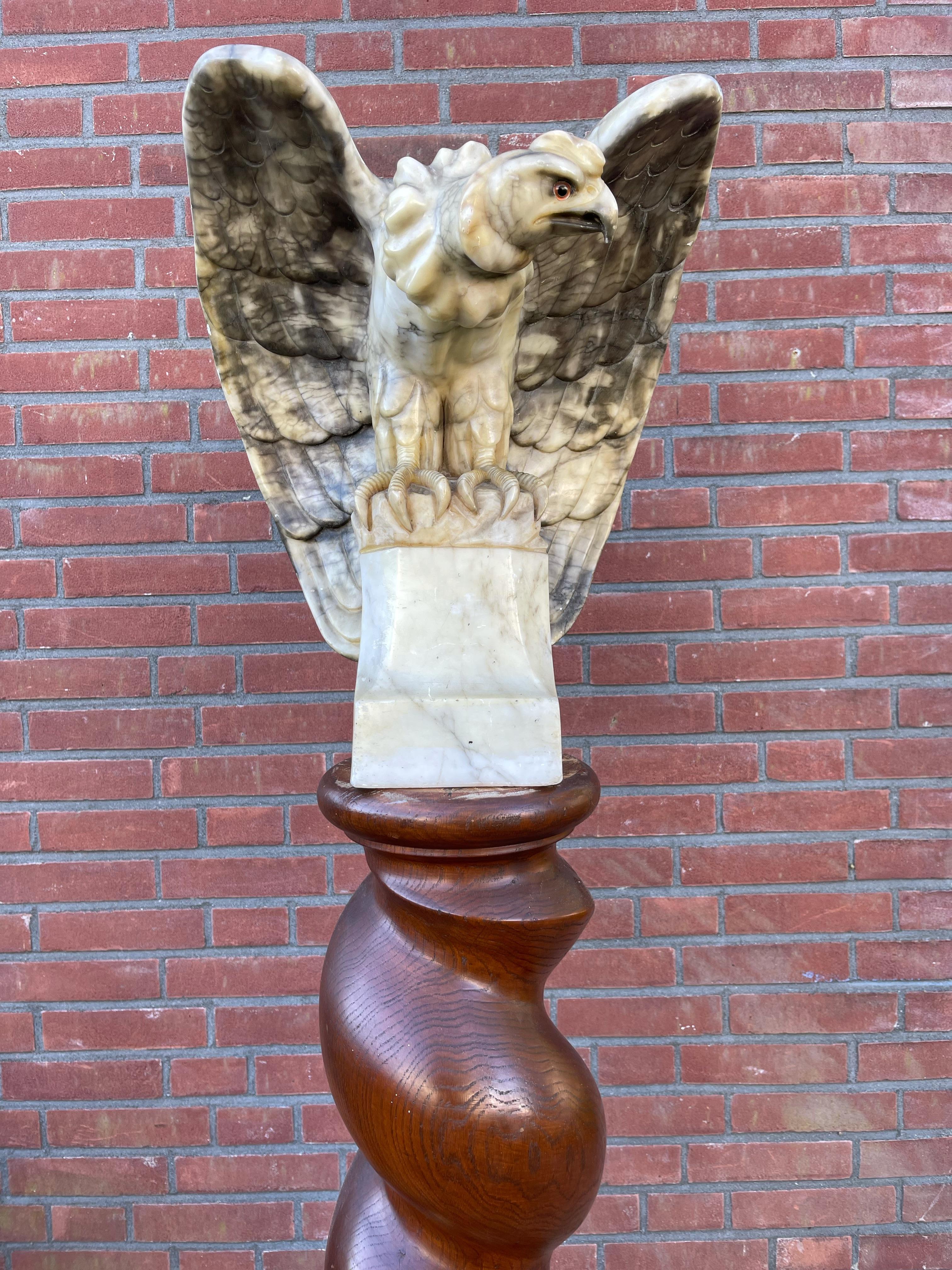 Antique Large & Impressive Alabaster Harpy Eagle Sculpture with Spreads Wings For Sale 10