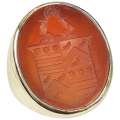 Antique Large Impressive Yellow Gold and Carved Carnelian Intaglio Signet Ring