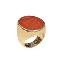 Antique Large Impressive Yellow Gold and Carved Carnelian Intaglio Signet Ring