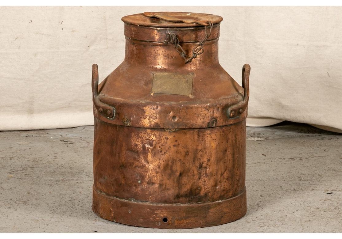 Early 20th Century Antique Large Industrial Era Lidded Copper Jug For Sale