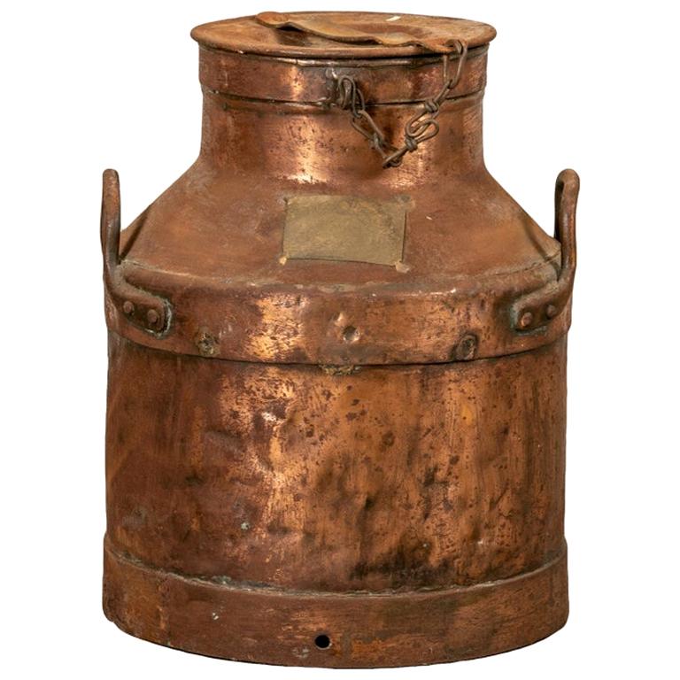 Antique Large Industrial Era Lidded Copper Jug For Sale