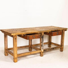 Antique Large Industrial Work Table Butchers Table Kitchen Island with Two Deep