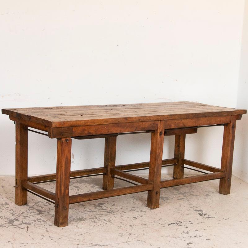 Swedish Antique Large Industrial Work Table Butchers Table with Two Deep Drawers