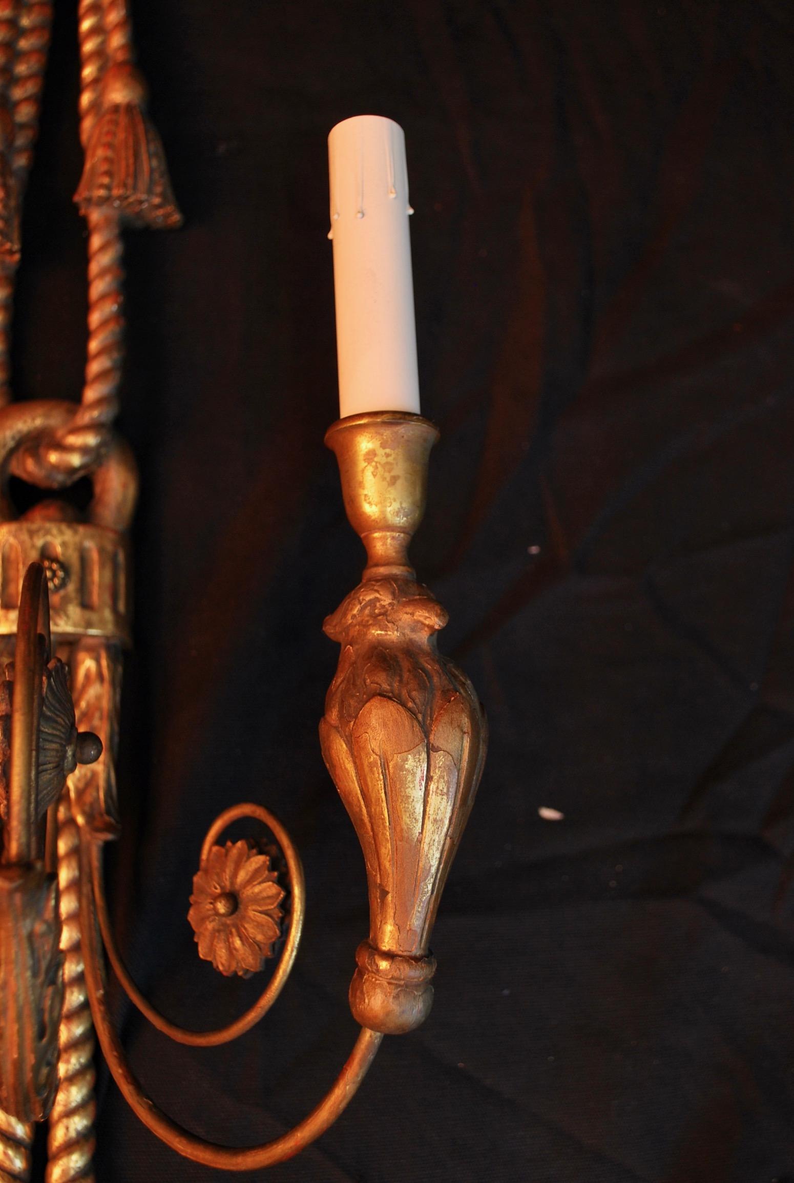 Antique large Italian 19 th Century wood sconces In Good Condition In Los Angeles, CA