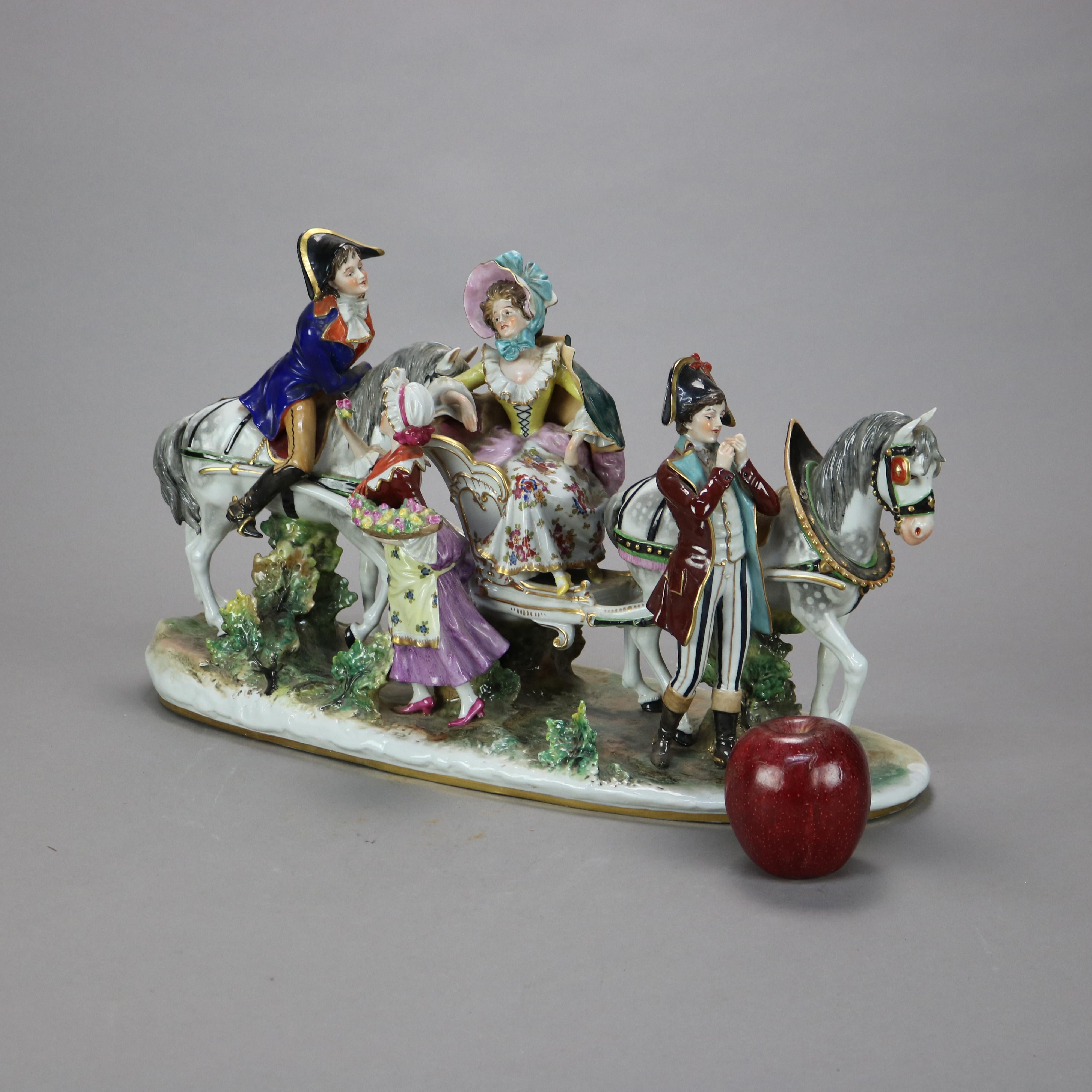 Hand-Painted Antique & Large Italian Capodimonte Porcelain Figural Courting Scene, 19th C
