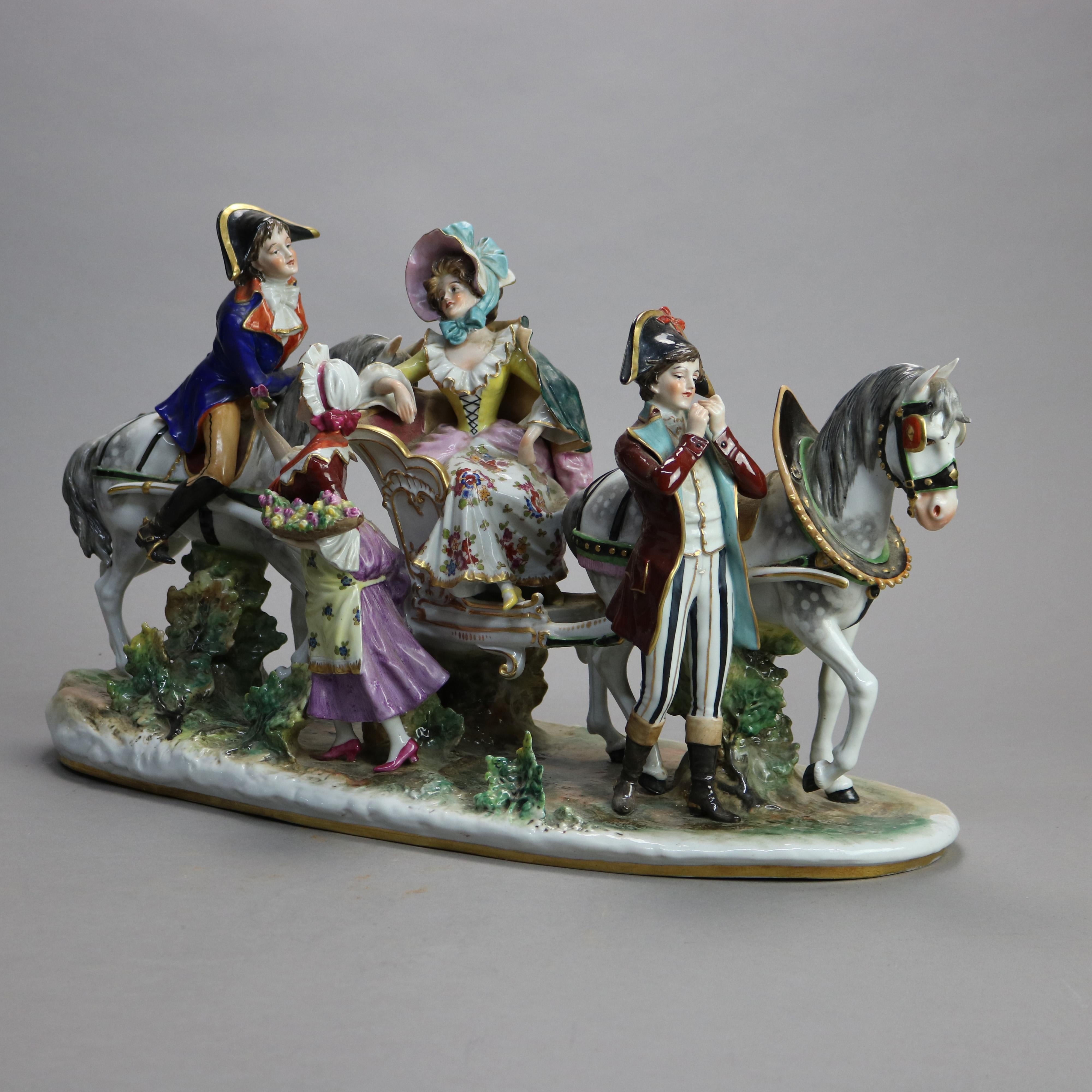 Antique & Large Italian Capodimonte Porcelain Figural Courting Scene, 19th C In Good Condition In Big Flats, NY