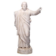 Antique Large Italian Carved Marble Sculpture of Jesus Christ, Open Arms