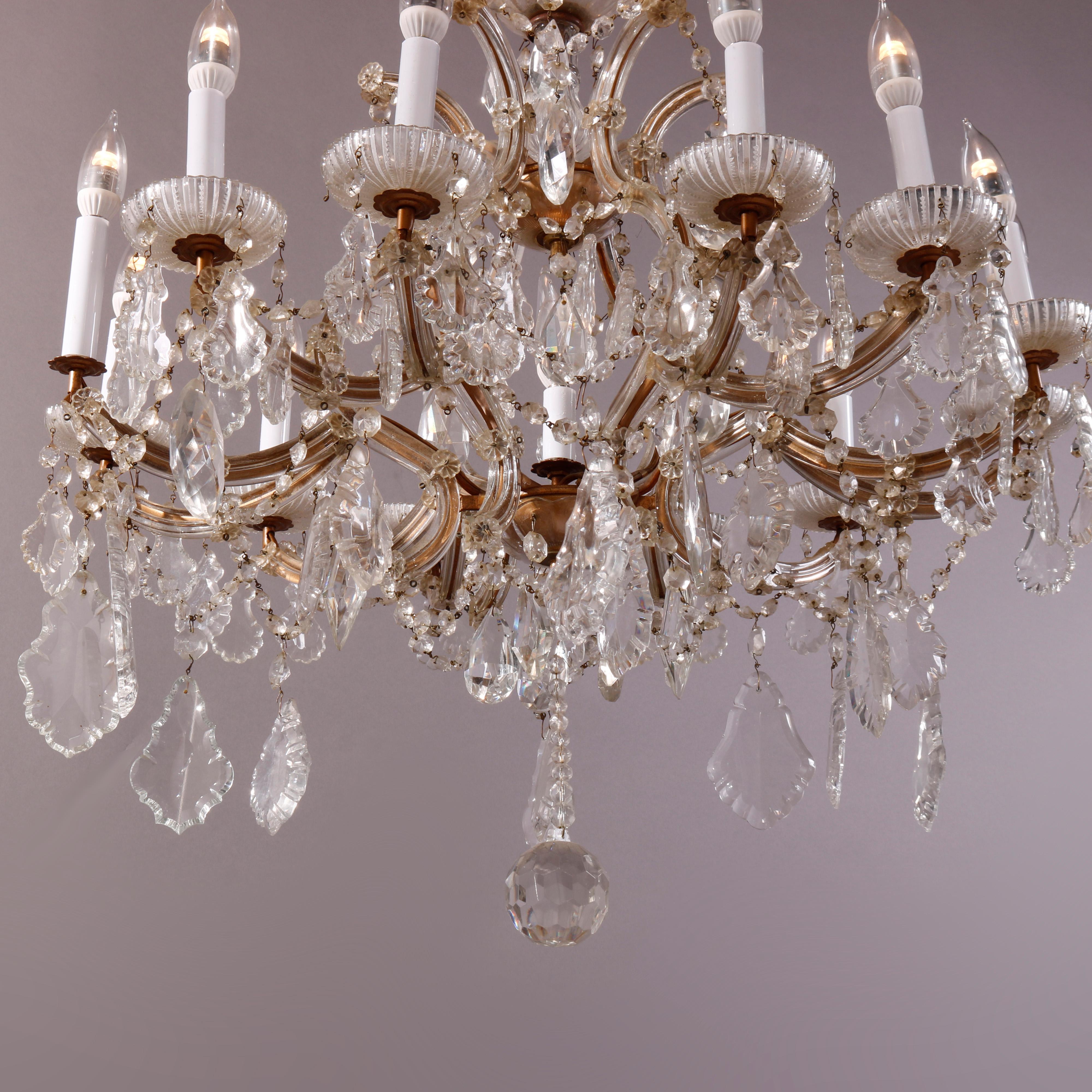Antique & Large Italian Crystal Thirteen-Light Chandelier, Circa 1930 In Good Condition In Big Flats, NY