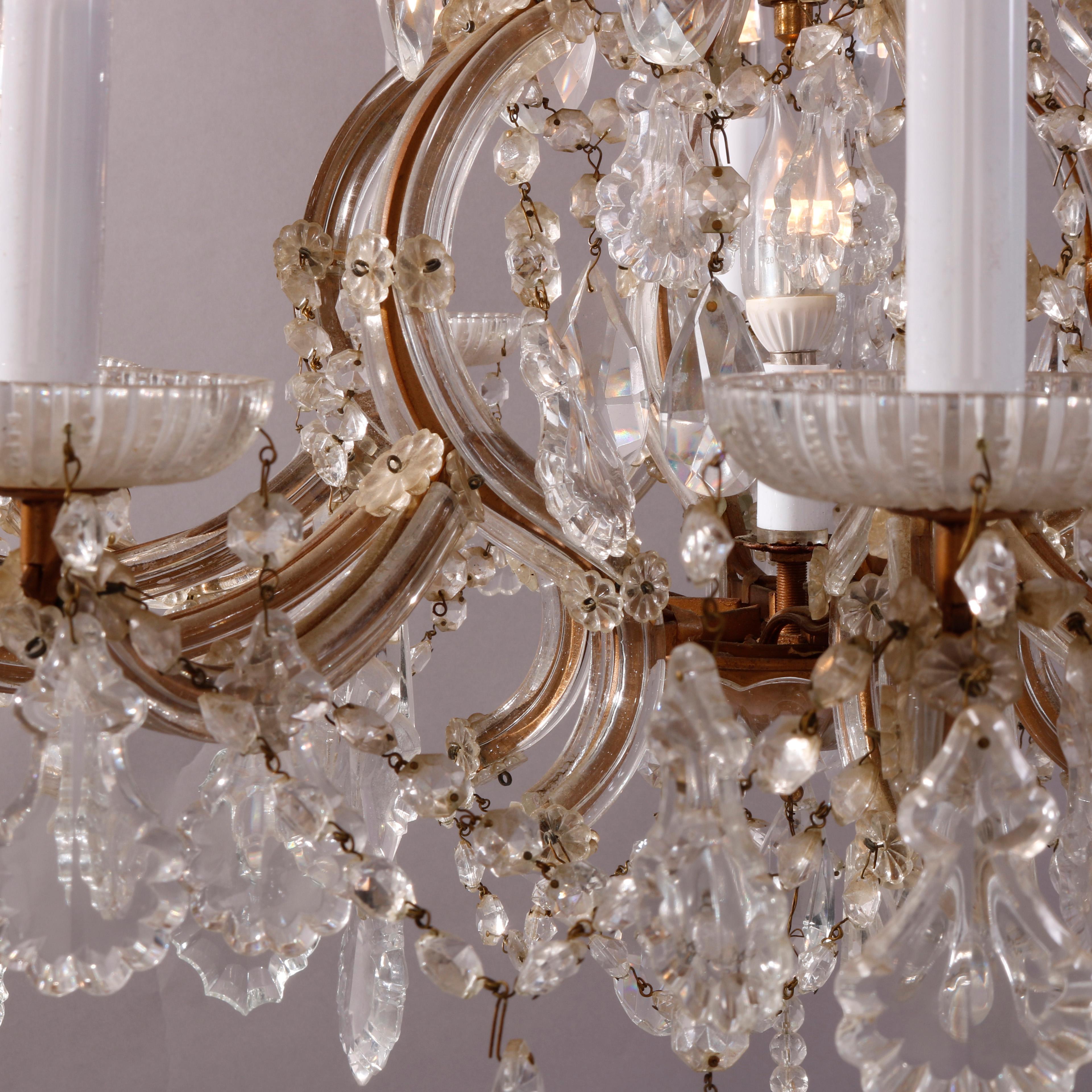 Antique & Large Italian Crystal Thirteen-Light Chandelier, Circa 1930 1