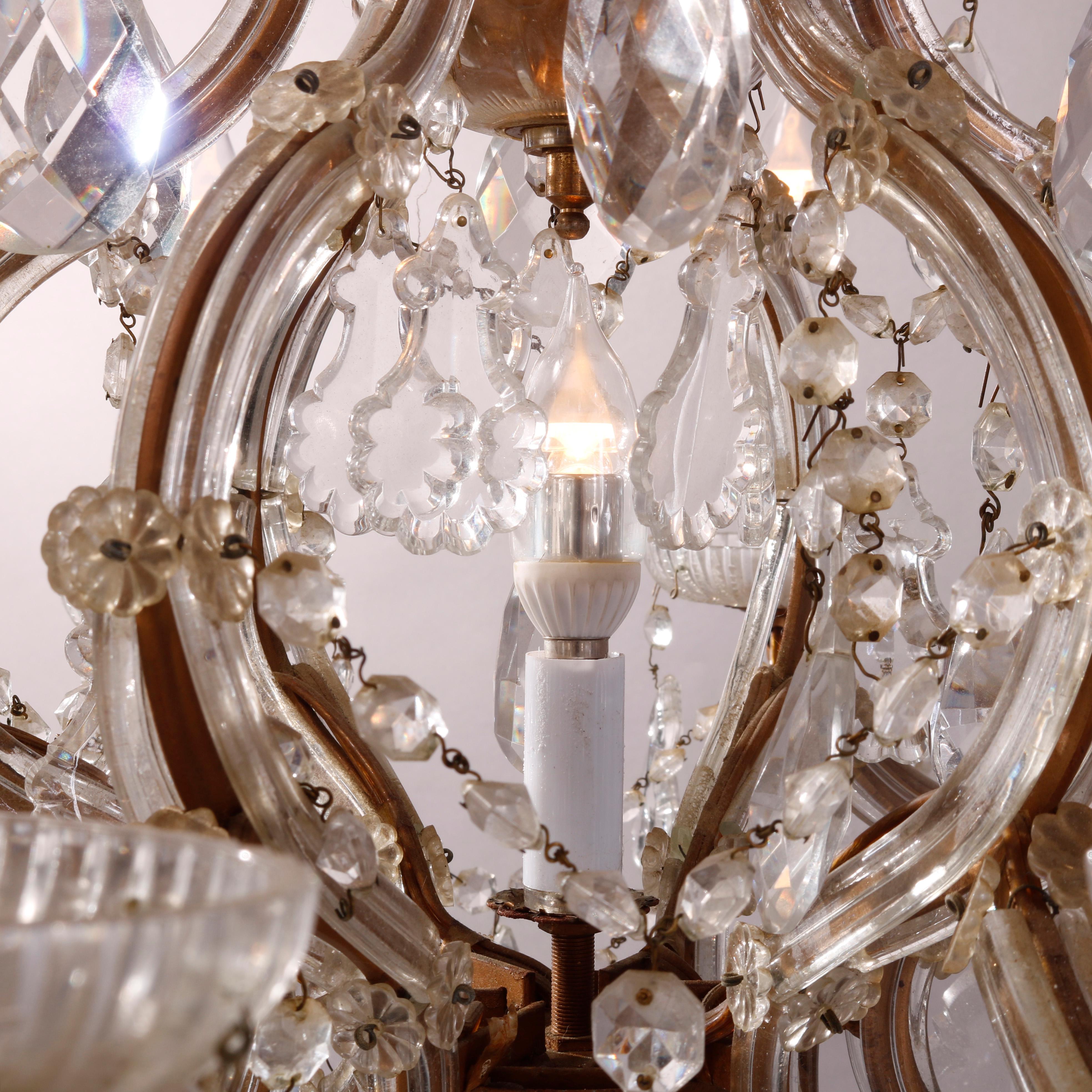 Antique & Large Italian Crystal Thirteen-Light Chandelier, Circa 1930 2