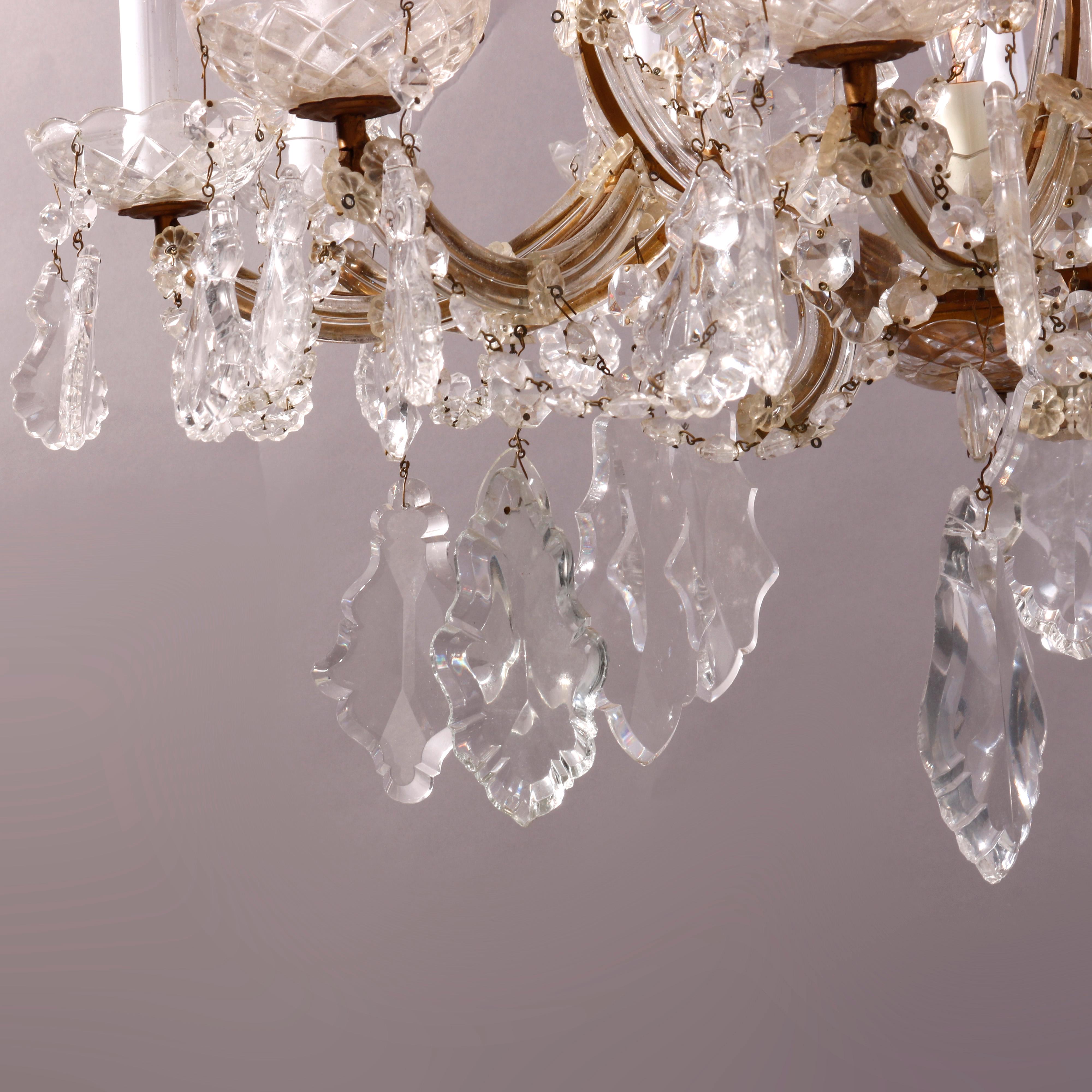 Antique & Large Italian Crystal Tiered Sixteen-Light Chandelier circa 1930 5