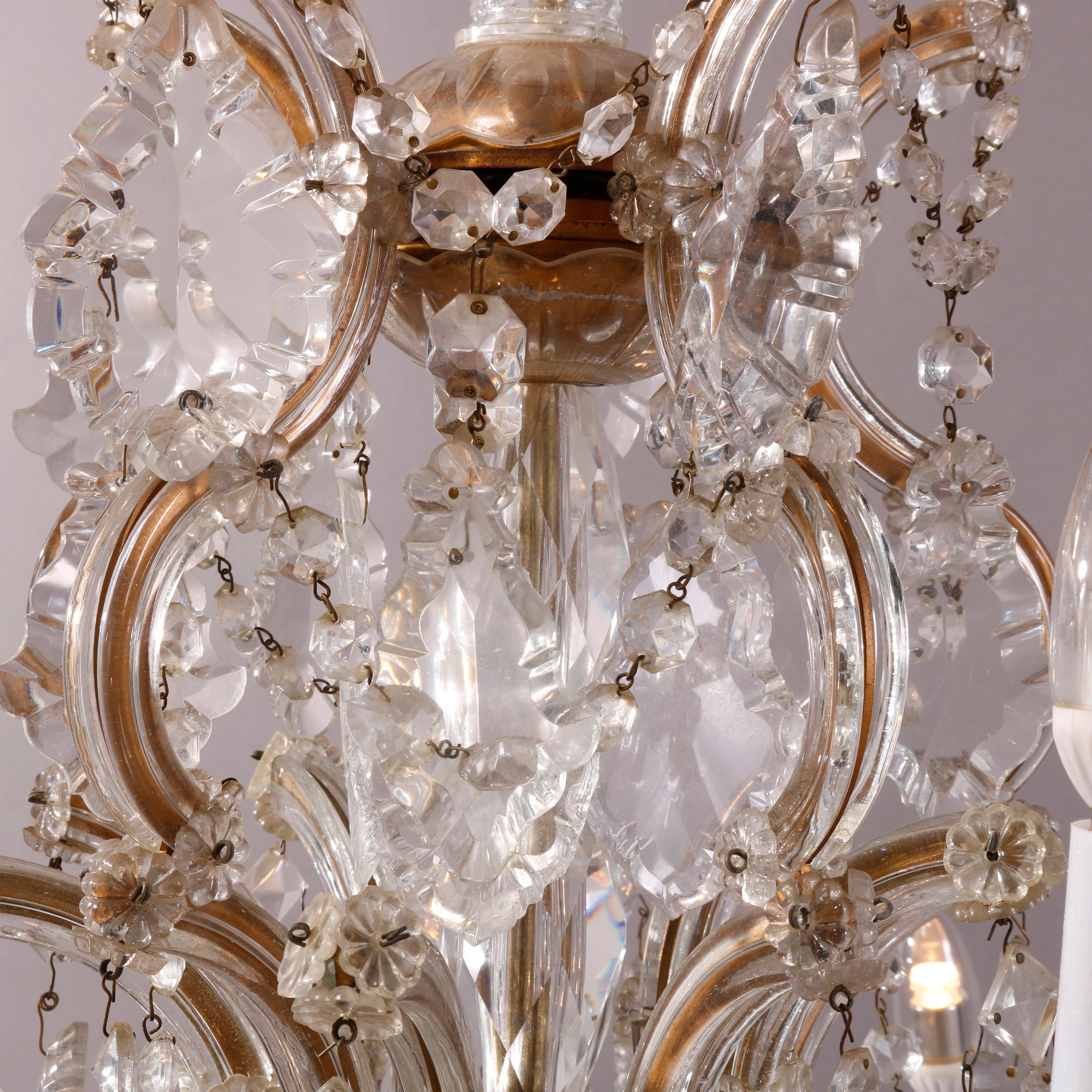 Antique & Large Italian Crystal Tiered Sixteen-Light Chandelier circa 1930 7