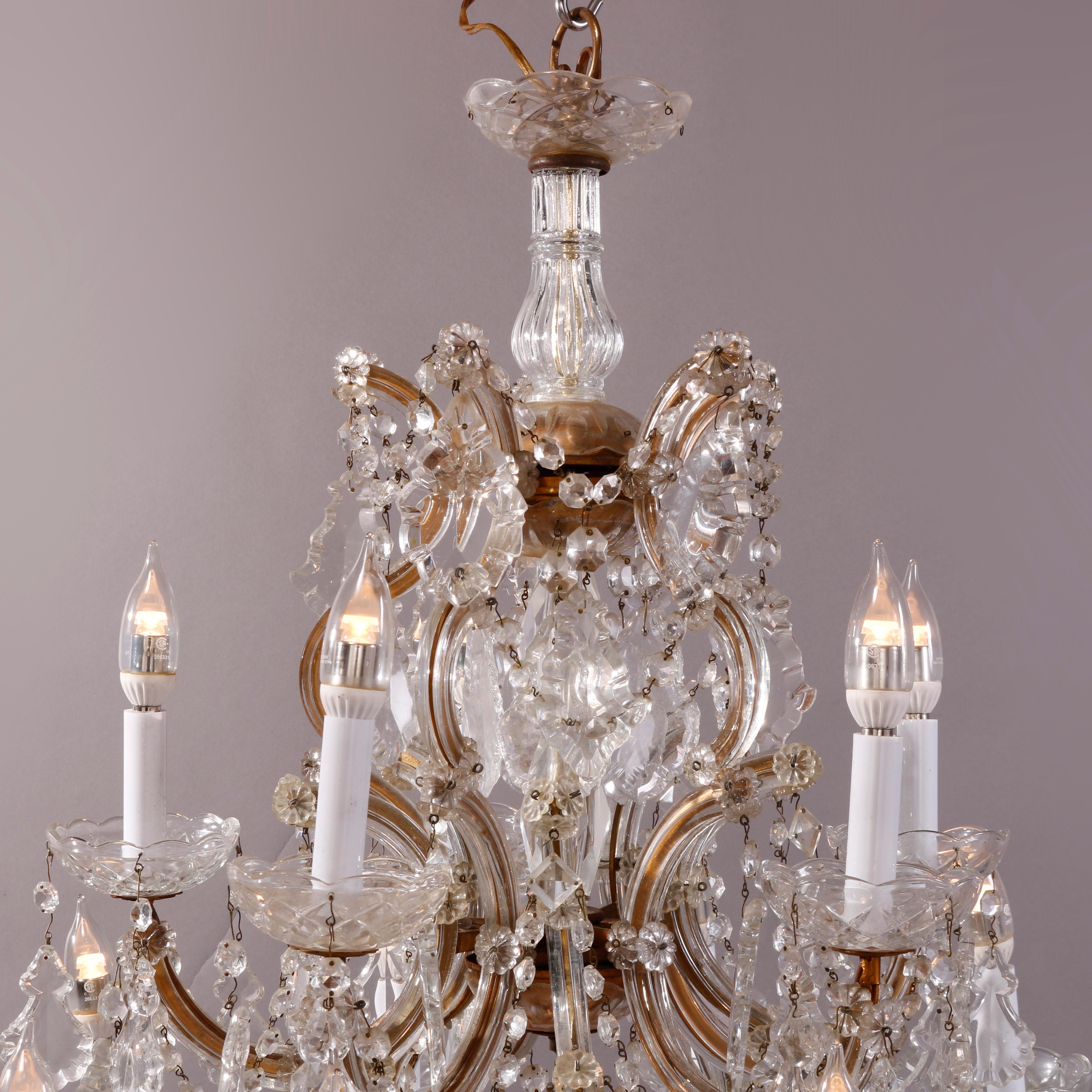 Antique & Large Italian Crystal Tiered Sixteen-Light Chandelier circa 1930 In Good Condition In Big Flats, NY