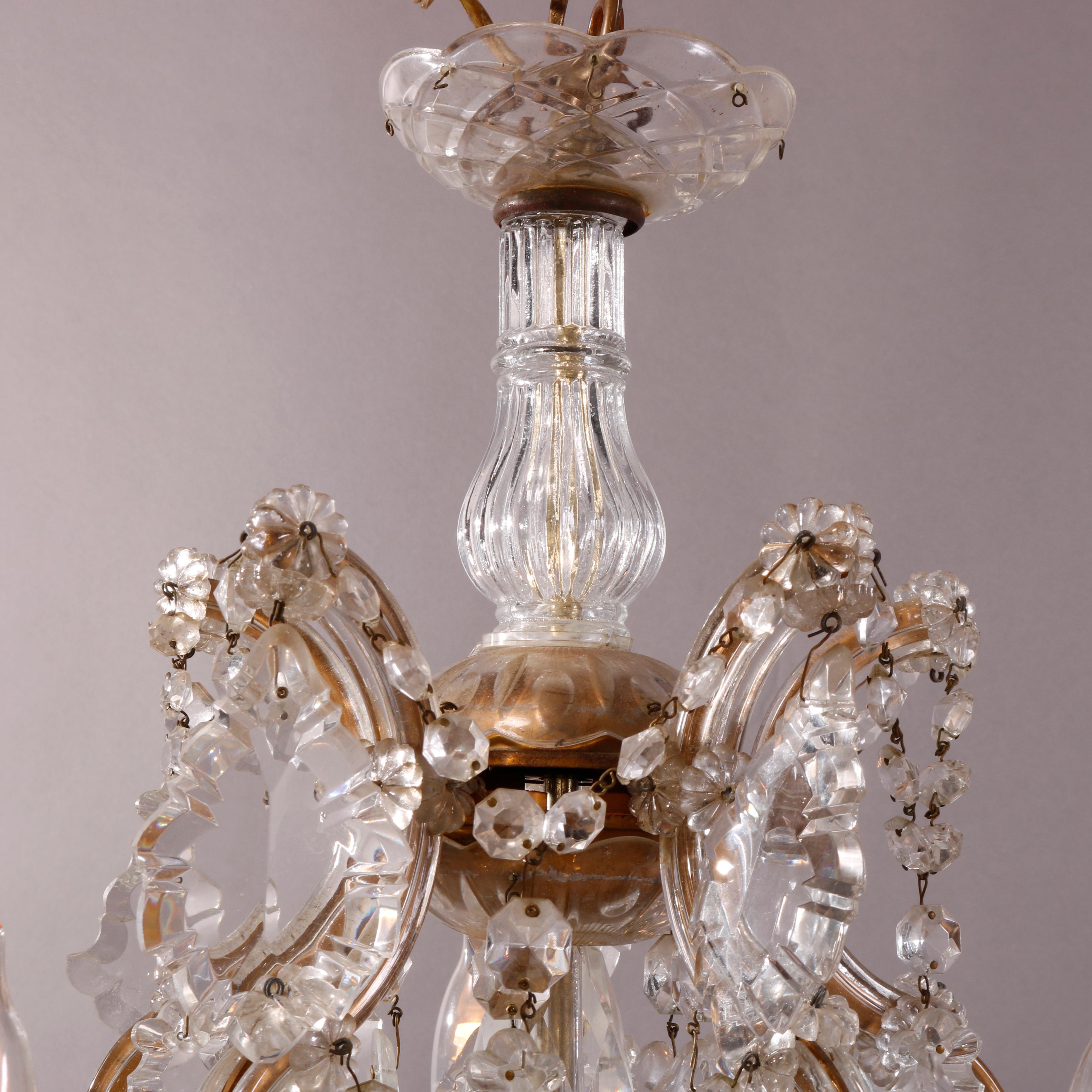 Antique & Large Italian Crystal Tiered Sixteen-Light Chandelier circa 1930 3