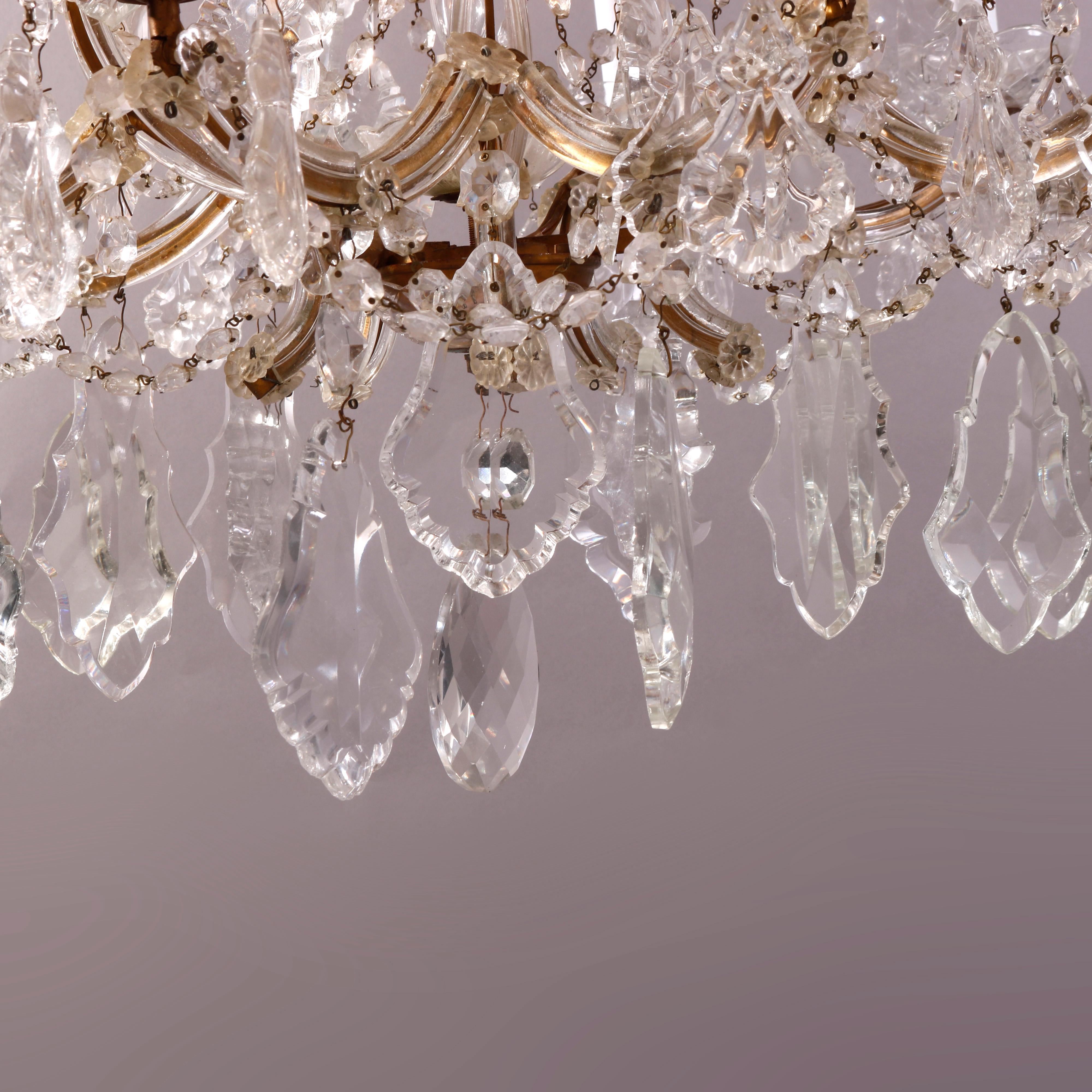 Antique & Large Italian Crystal Tiered Sixteen-Light Chandelier circa 1930 4