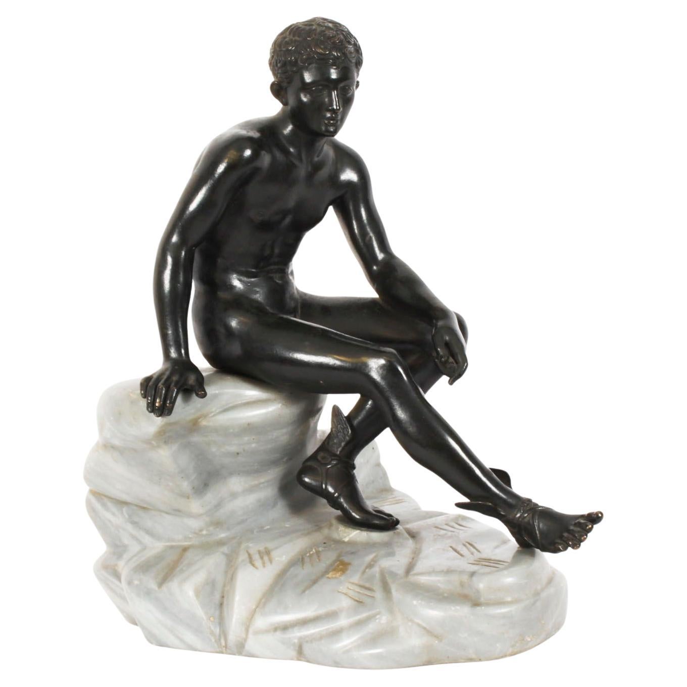 Antique Large Italian Grand Tour Bronze Sculpture Mercury Hermes 19thCentury