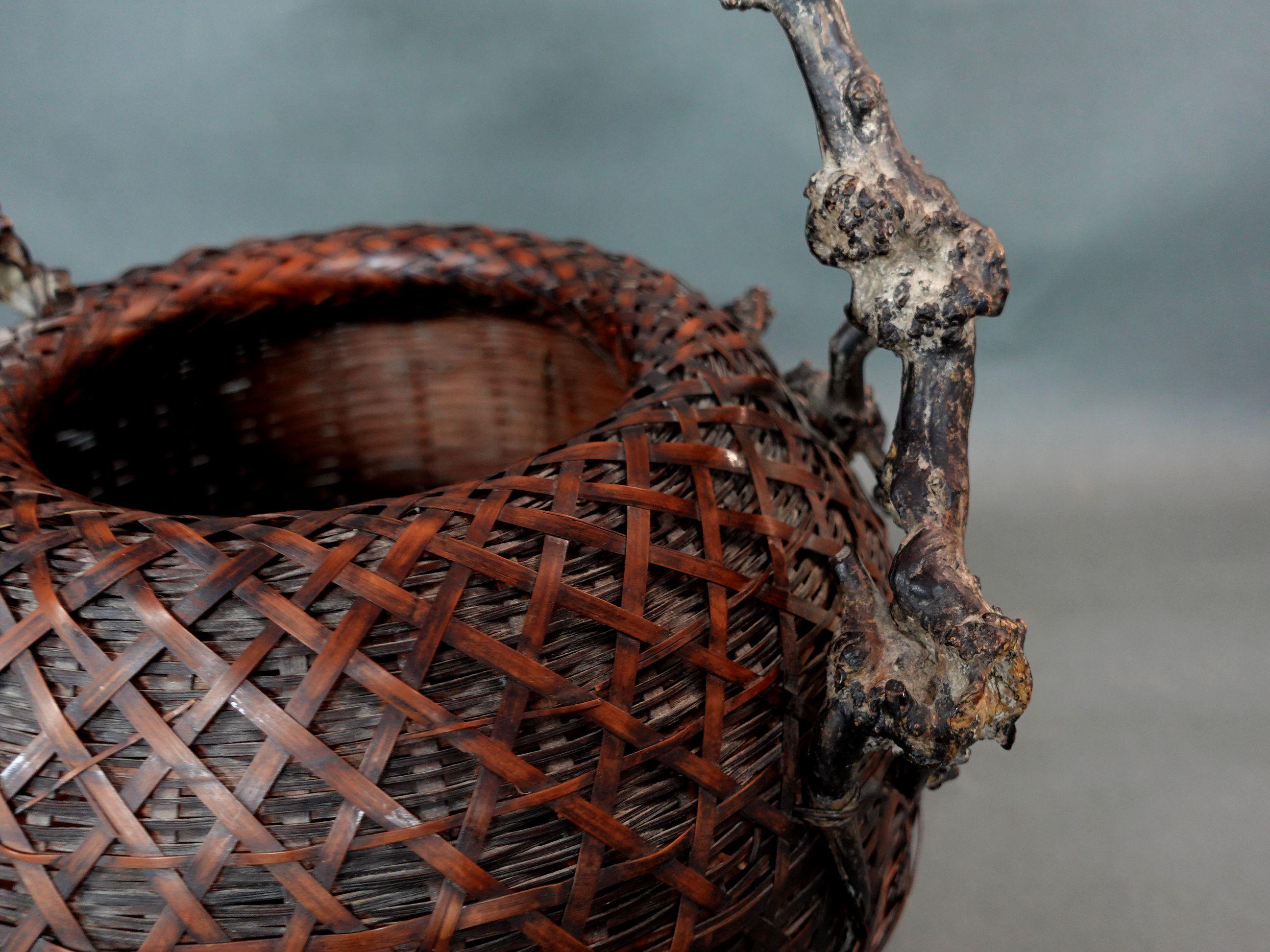 19th Century Antique Large Japanese Bamboo and Root Ikebana Basket