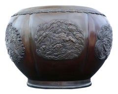 Antique Large Japanese Bronze Jardinière Planter Bowl Meiji Period