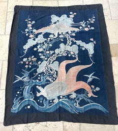 Antique Large Japanese Futon Cover with Resist Yuzen Dye