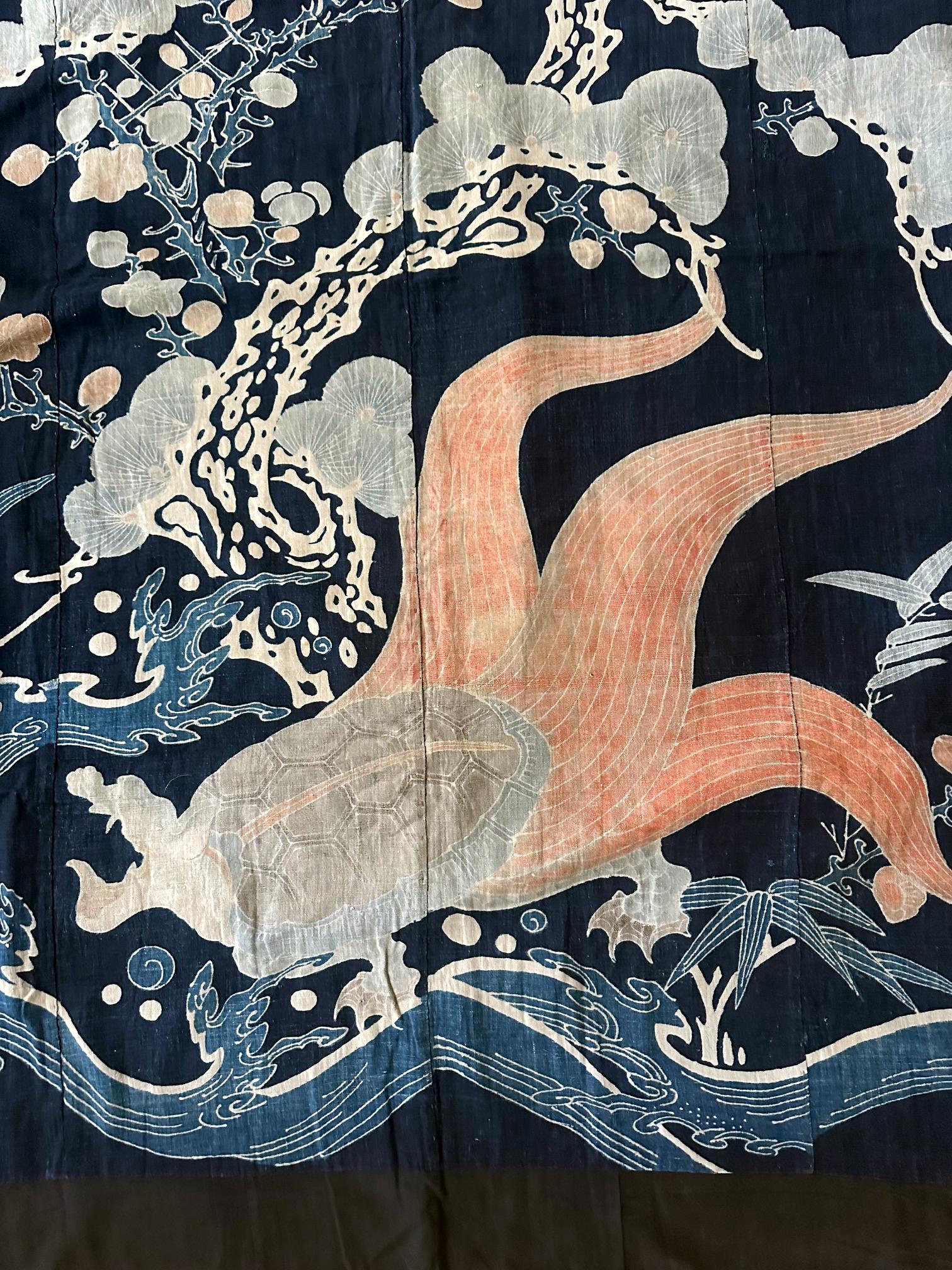 Late 19th Century Antique Large Japanese Futon Cover with Resist Yuzen Dye For Sale
