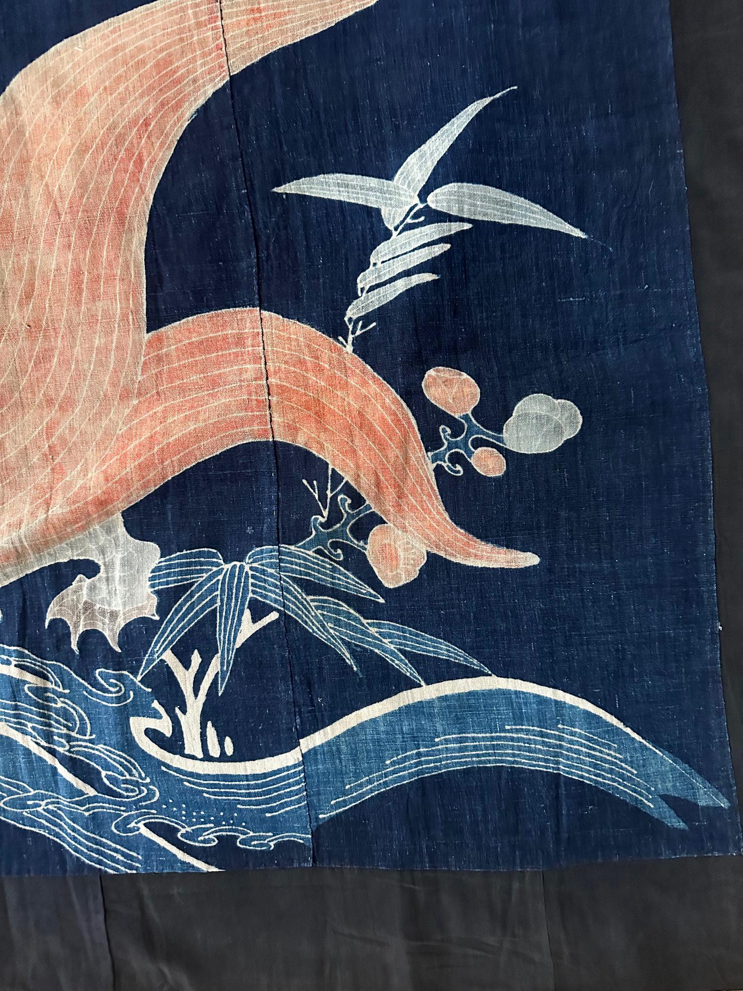 Cotton Antique Large Japanese Futon Cover with Resist Yuzen Dye For Sale