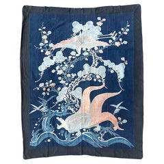 Antique Large Japanese Futon Cover with Resist Yuzen Dye