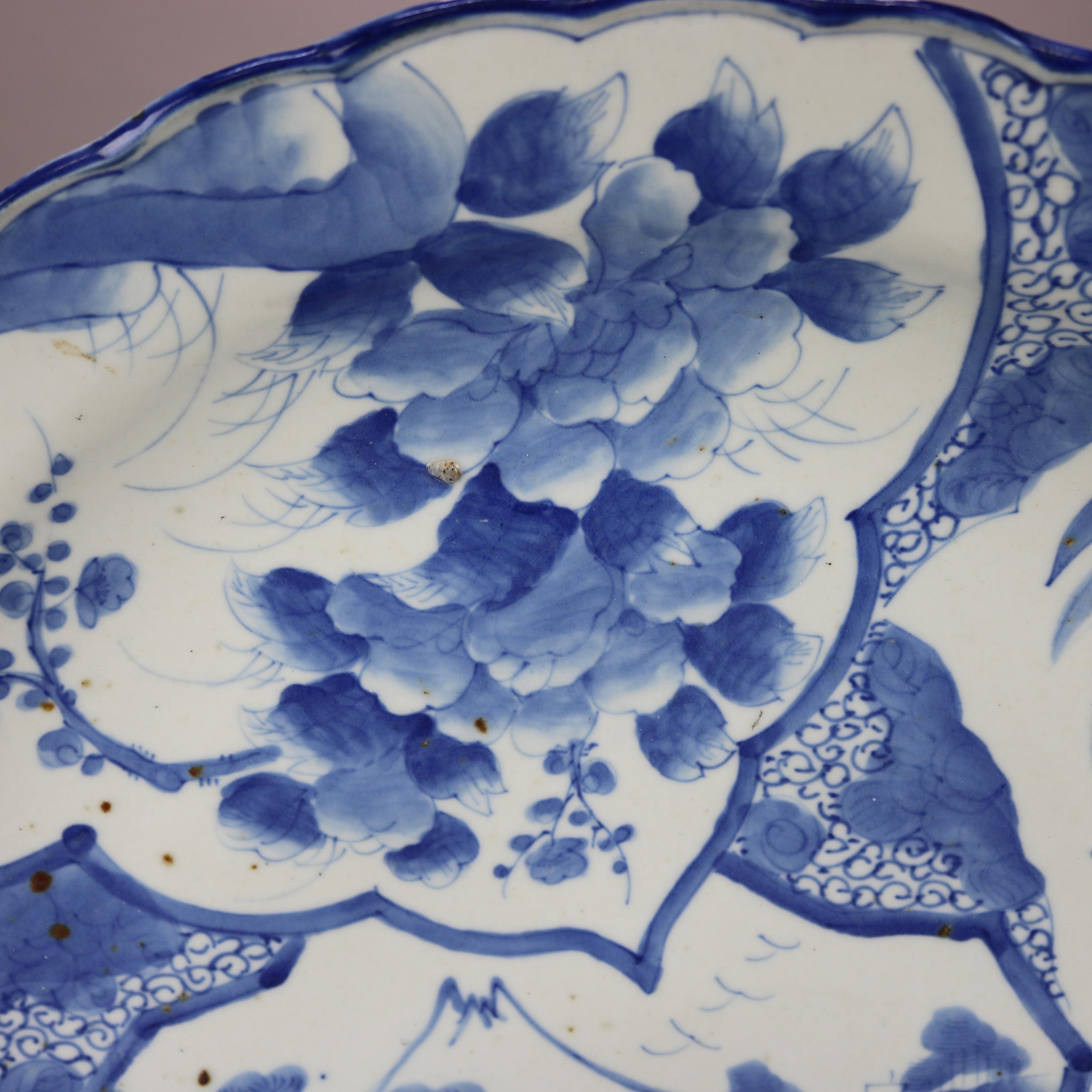 Chinese Antique Large Japanese Meiji Blue & White Decorated Charger Late 19th C