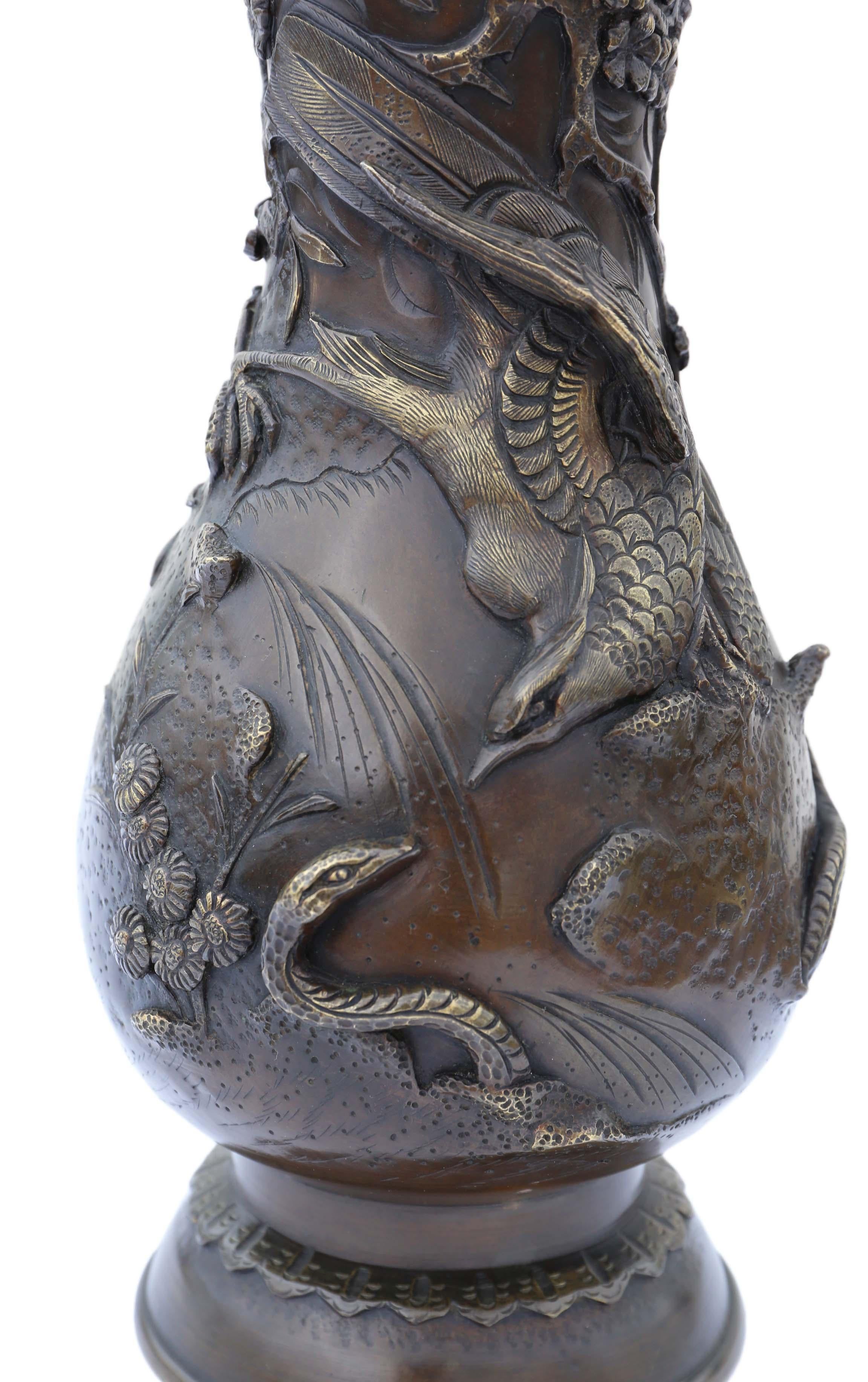 Antike große japanische Meiji Periode gemischte Metall Bronze Vase im Zustand „Gut“ in Wisbech, Cambridgeshire